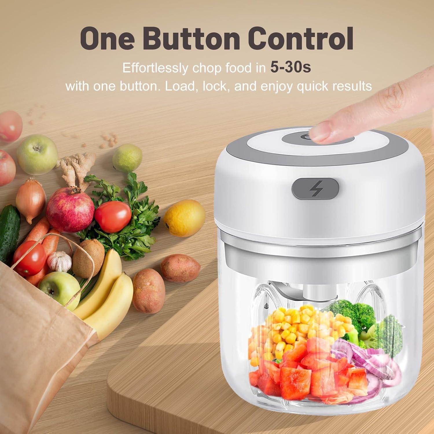 USB Electric Vegetable Chopper, Portable Food Processor for Ginger Chili