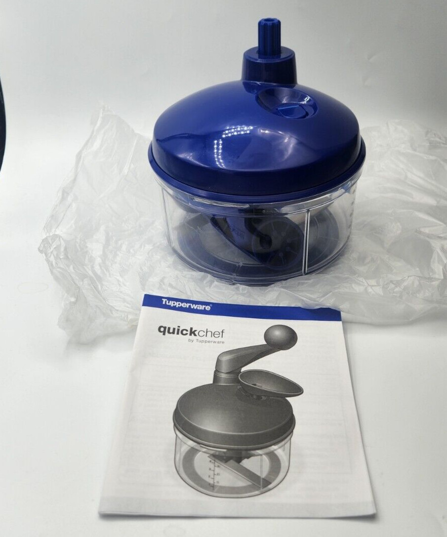 Tupperware Quick Chef Manual Food Processor 4 Cup Spin Blend Whisk Blue