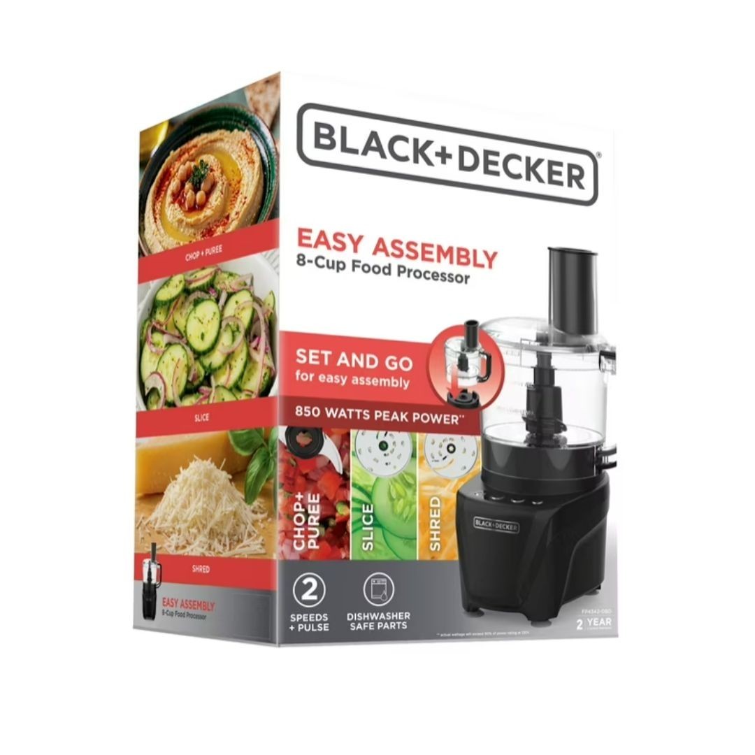 BLACK+DECKER Easy Assembly 8-Cup Food Processor, 850W, 2 Speeds + Pulse, Chop