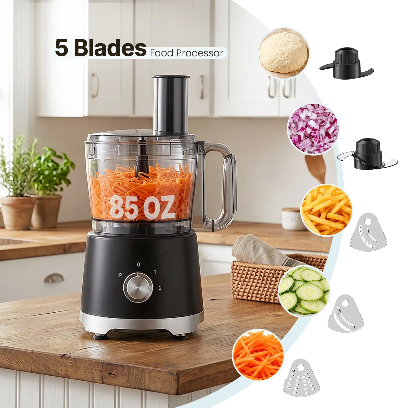 OLIXIS Food Processor 10.5 Cups 600W Powerful Food processors 5 Blades
