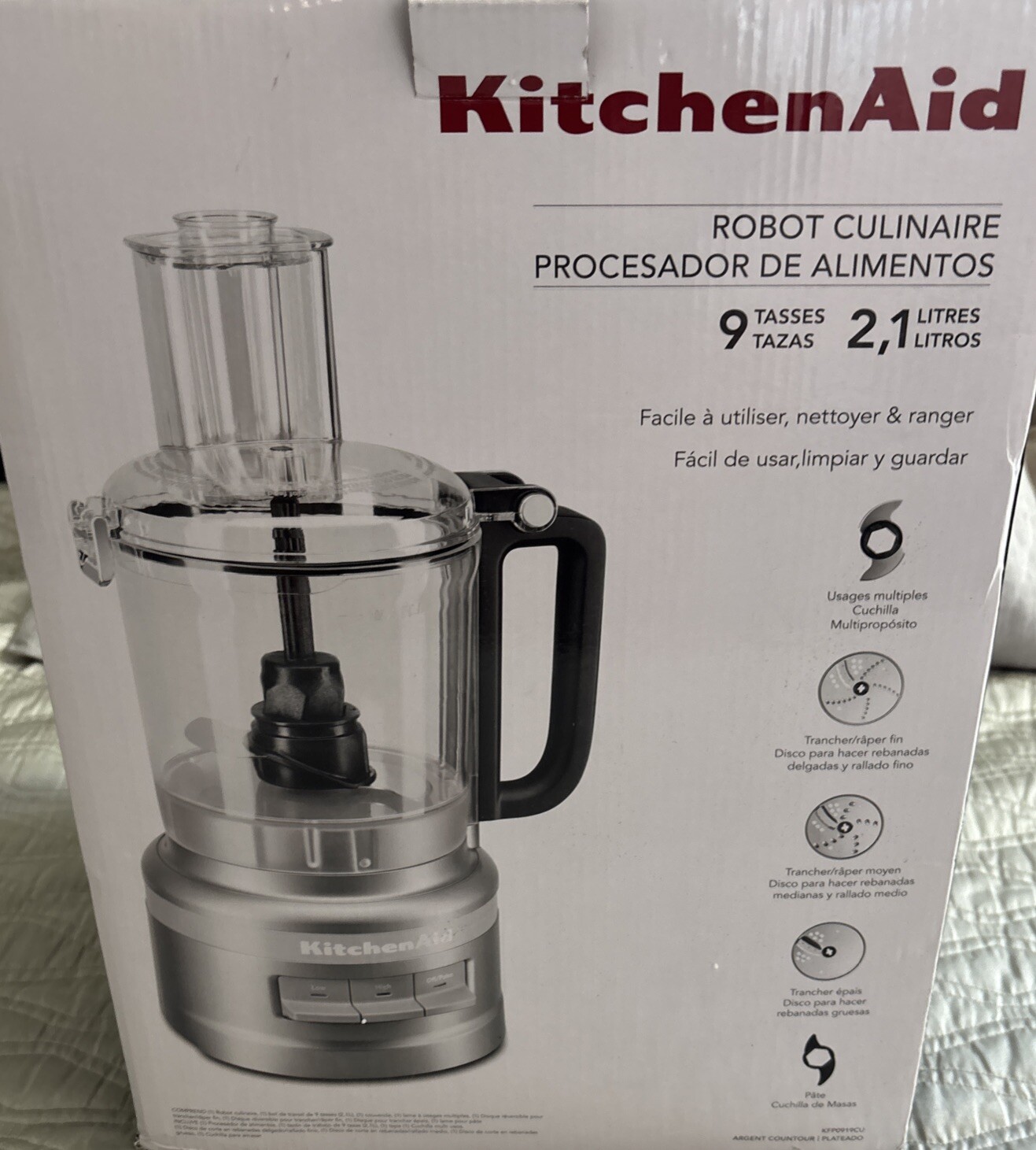 KitchenAid KFP0919 9 Cup Food Processor Plus Silver Chop Puree Knead Shred Slice