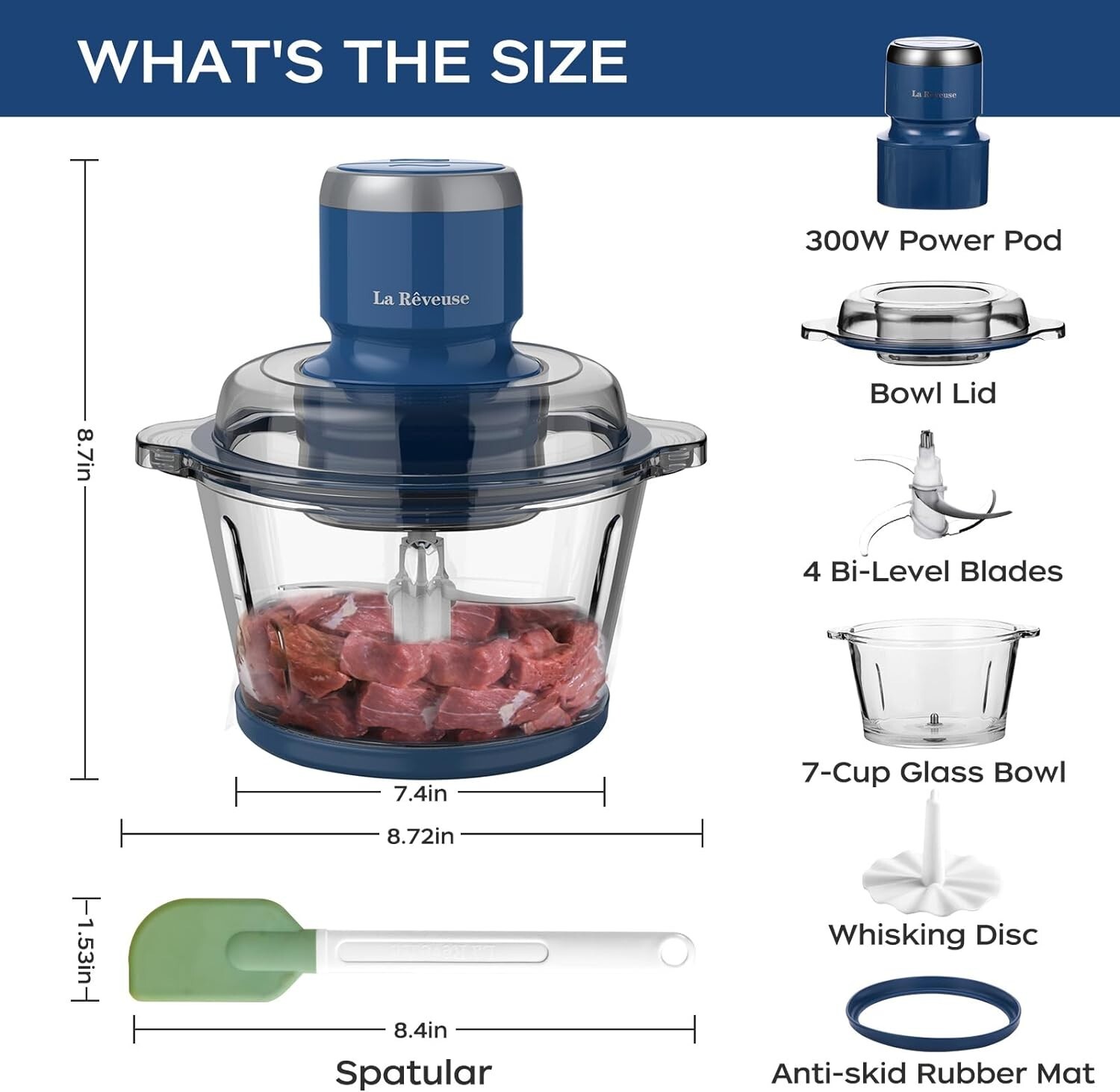 Versatile 300W Electric Food Processor with 7-Cup Glass Bowl & Bi-Level Blades