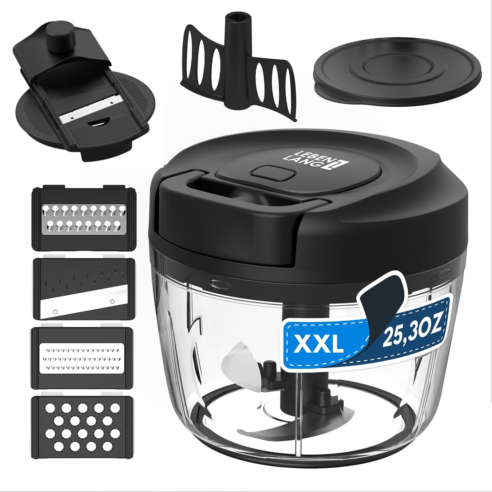 Manual Food Processor Onion Chopper 26 Oz BPA-Free Pull String Vegetable Cutter
