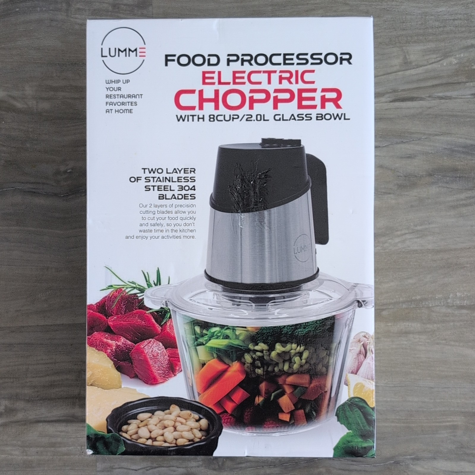 Lumme Electric Chopper 8 Cup 2.0L 300W Glass Bowl 4 Stainless Steel Blades