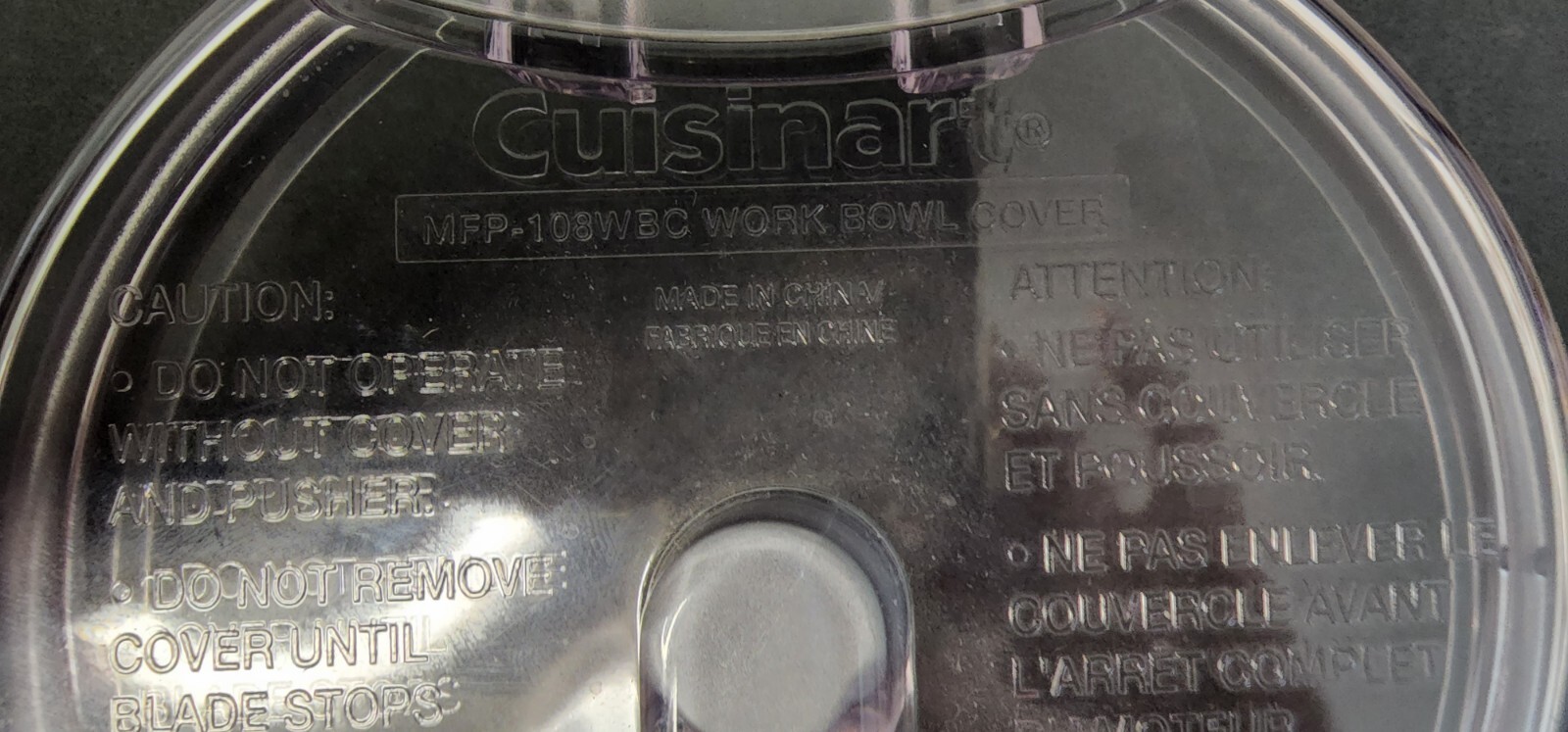Cuisinart Elite Series MFP-108BKWBC Work Bowl Lid & Food Pusher Replacement Part