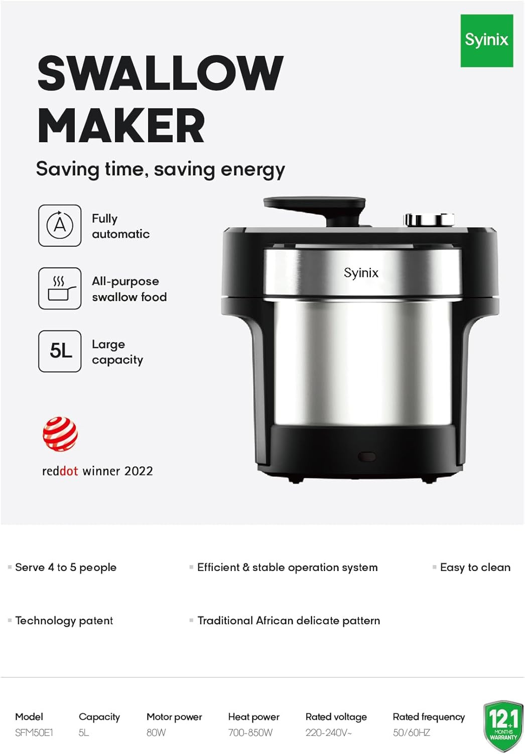 Syinix Swallow Maker Pro – Automatic African Food Swallow Mixer, Food Processor,