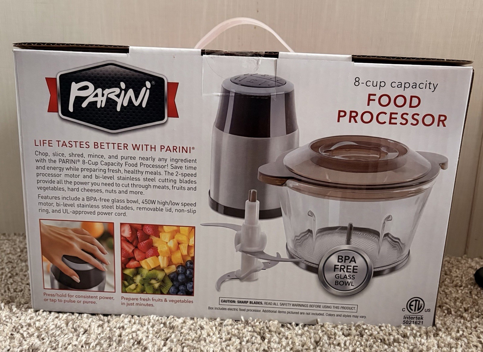 Parini Food Processor – 8 Cup 2 Speed 450w Bi Level Stainless Steel Blades NEW