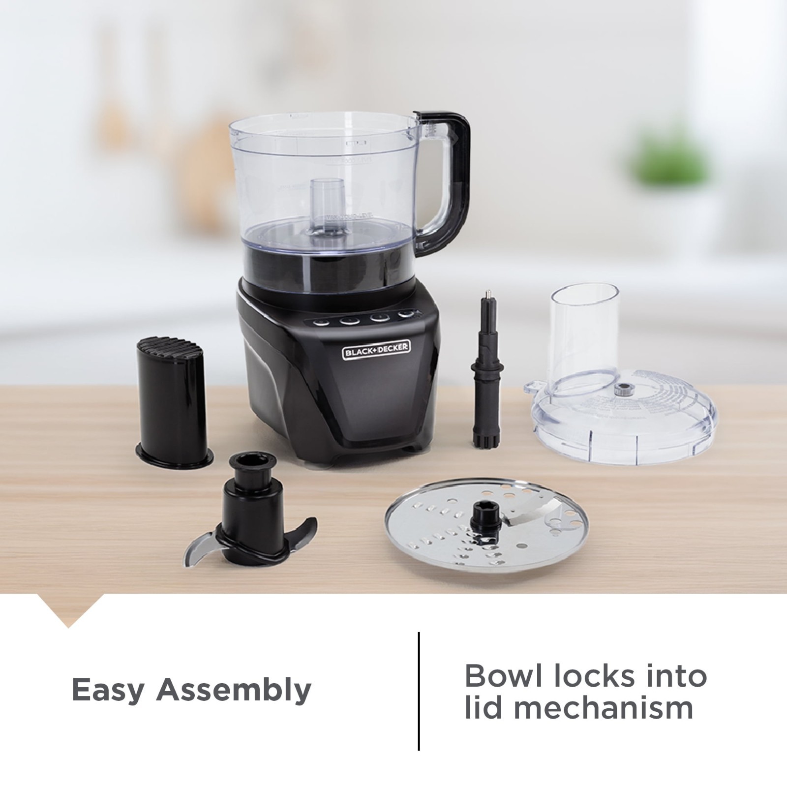 BLACK+DECKER Easy Assembly 8-Cup Food Processor 850W Chop Puree Slice Shred
