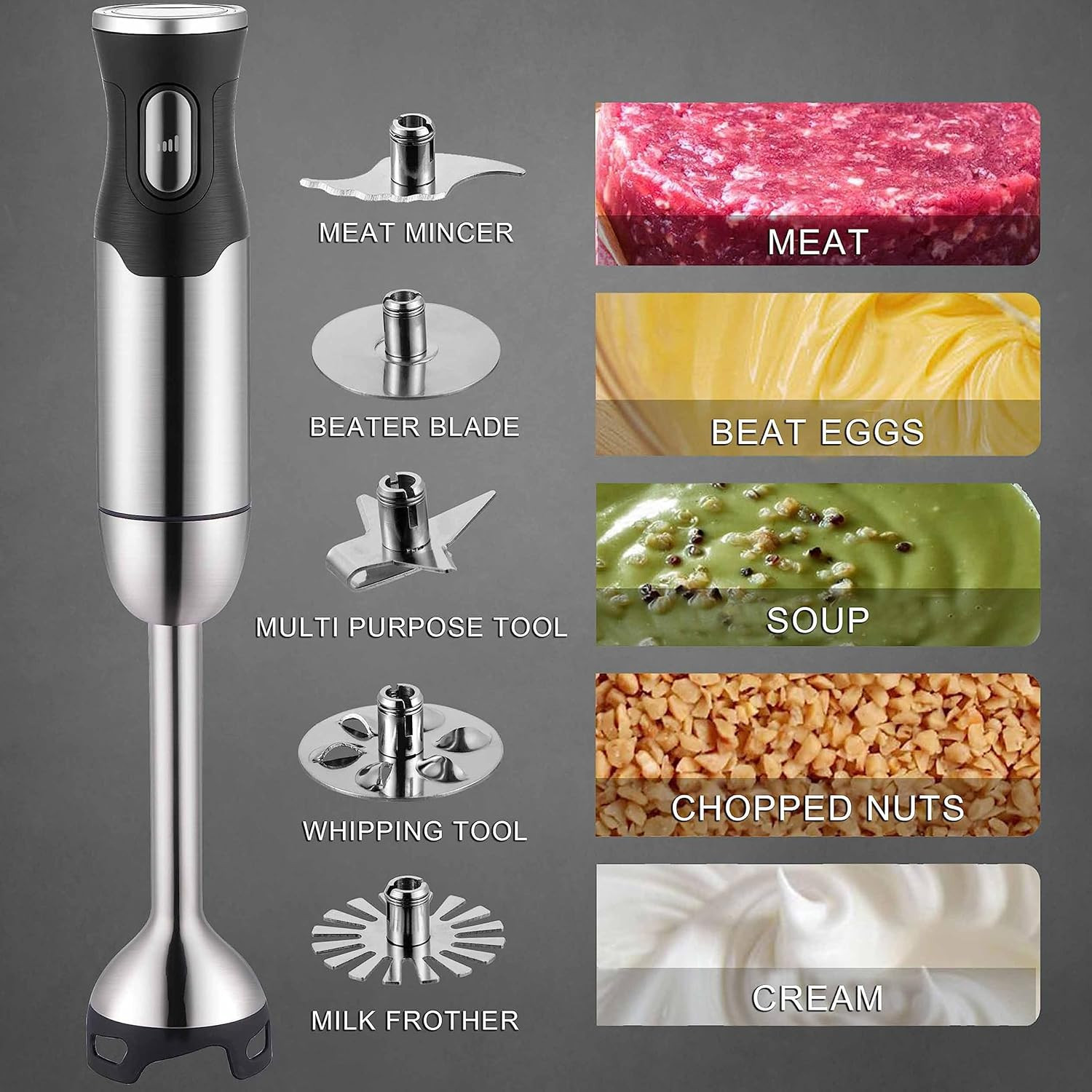 X5 Pro Stainless Steel Handheld Food Processor – 5 Blades & 16 Speeds