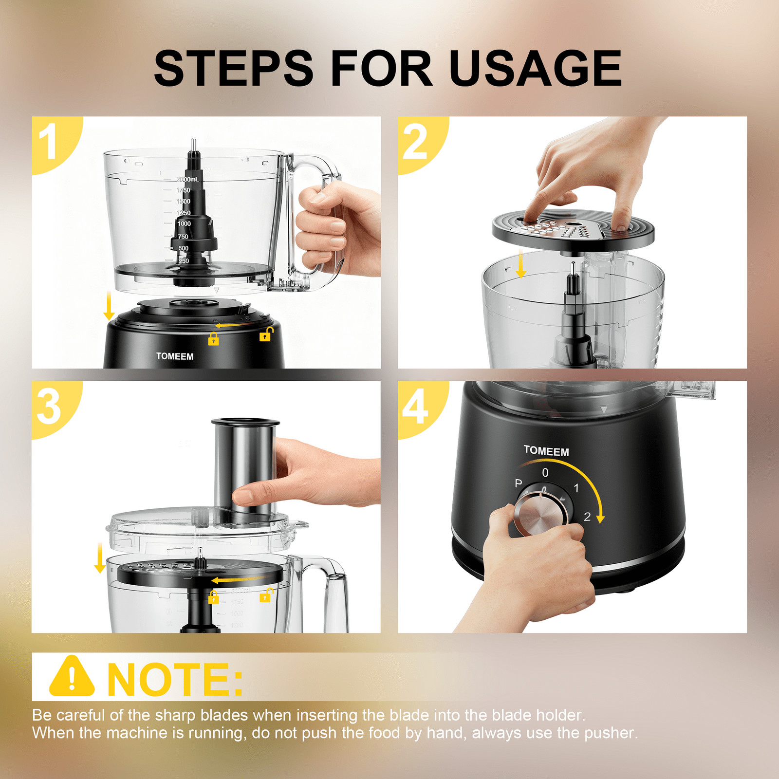 Food Processor 600W, 12 Cup, for Chop, Puree, Slice, Shred & Knead Dough