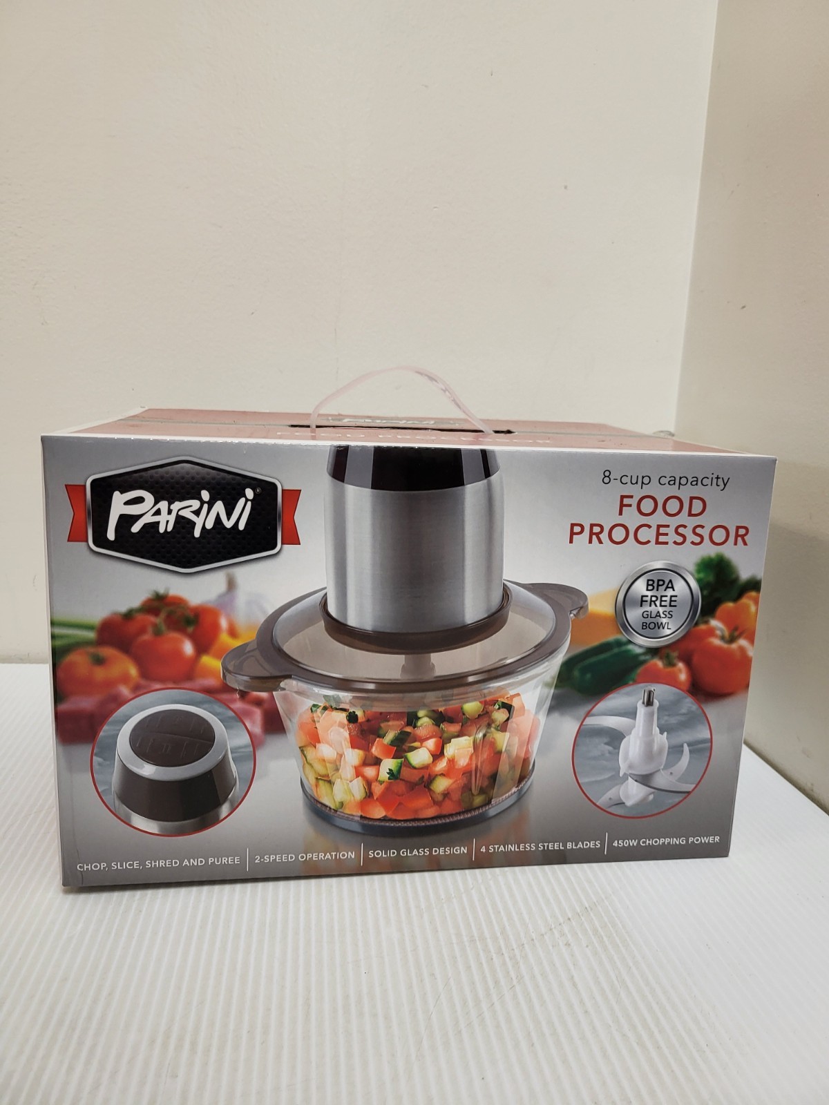 Parini Food Processor 8 Cup/2 Speed Bi-Level With Stainless Steel Blades