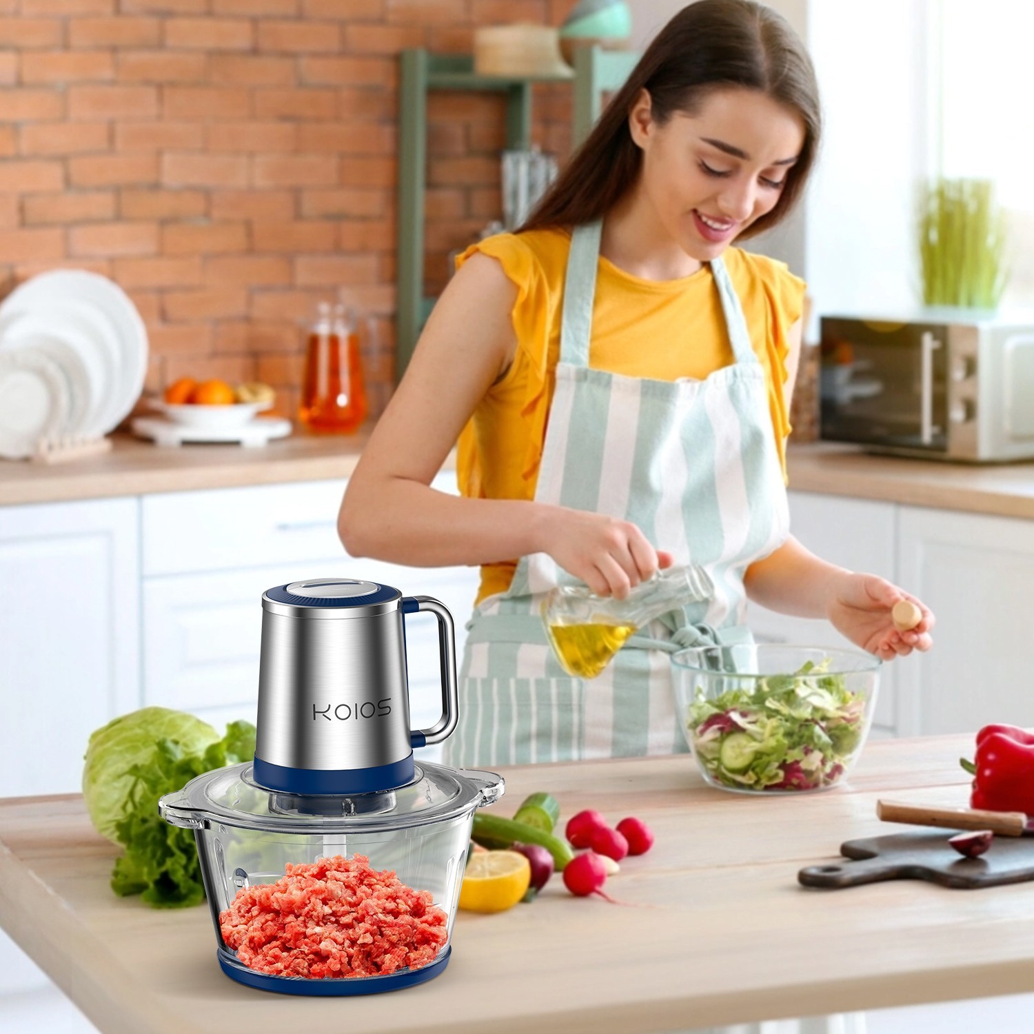 KOIOS Electric Food Chopper Processor Meat Grinder Mixer Glass Clear Bowl