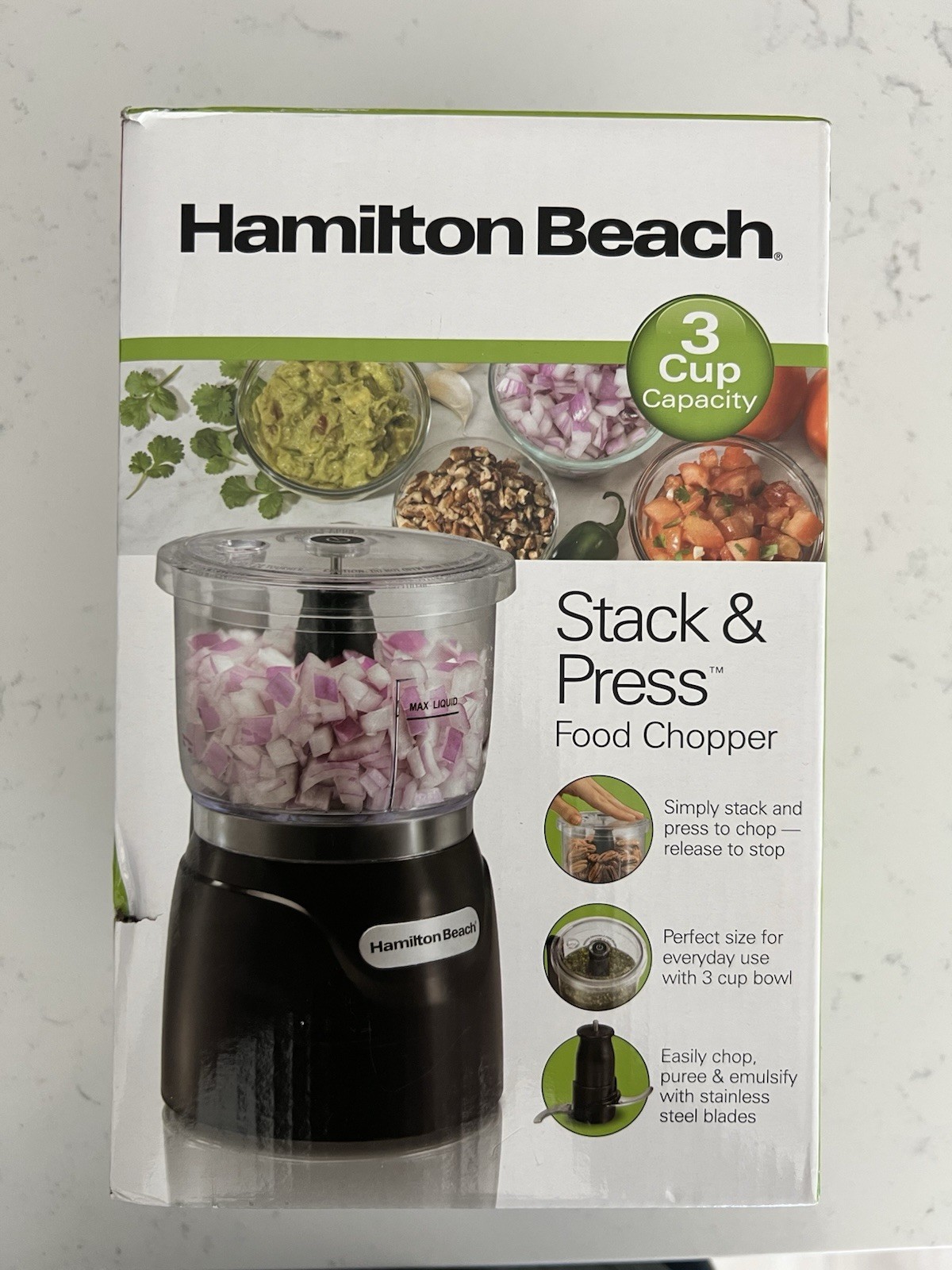 Hamilton 72850 Beach Stack & Press 3-Cup Chopper – Black