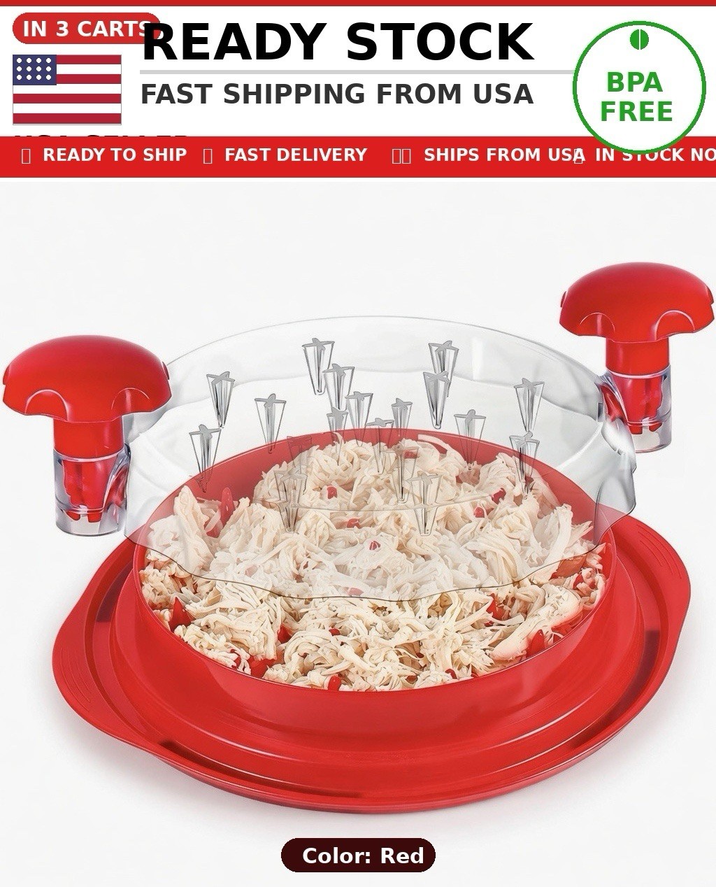 Large Chicken Pork Meat Shredder Tool Twist Shredding Grinder Non-Slip No BPA