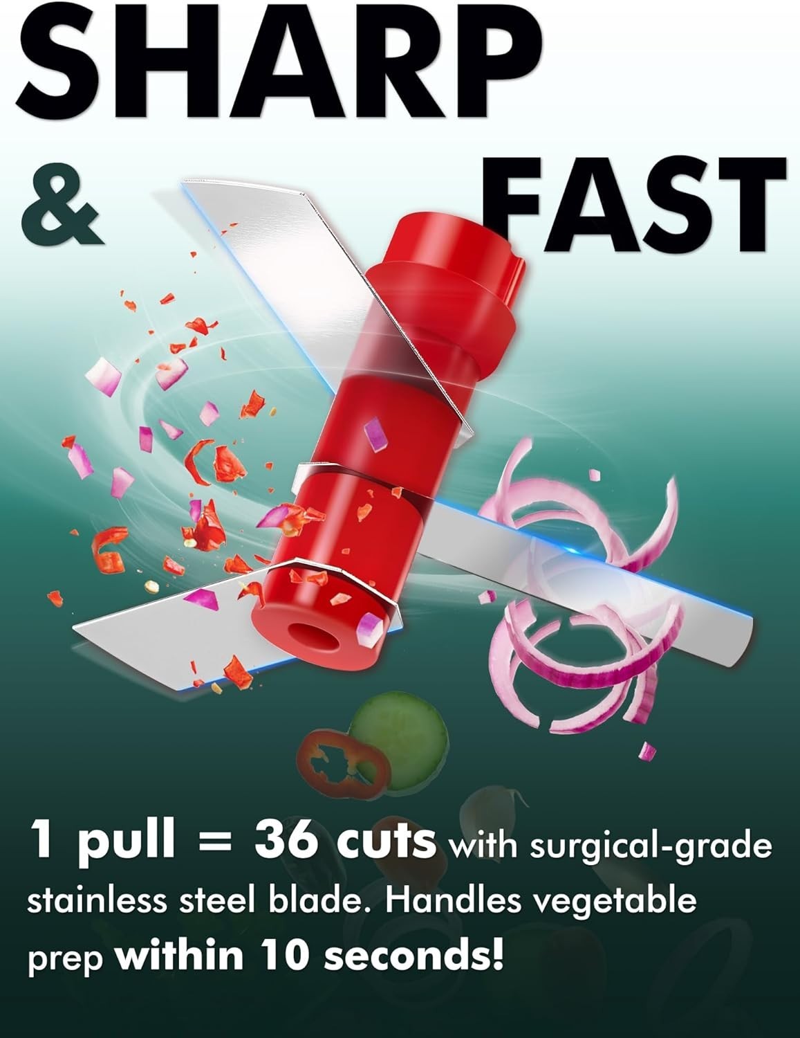 Red Manual Food Chopper, 2 Cup Vegetable & Fruit Cutter, Portable