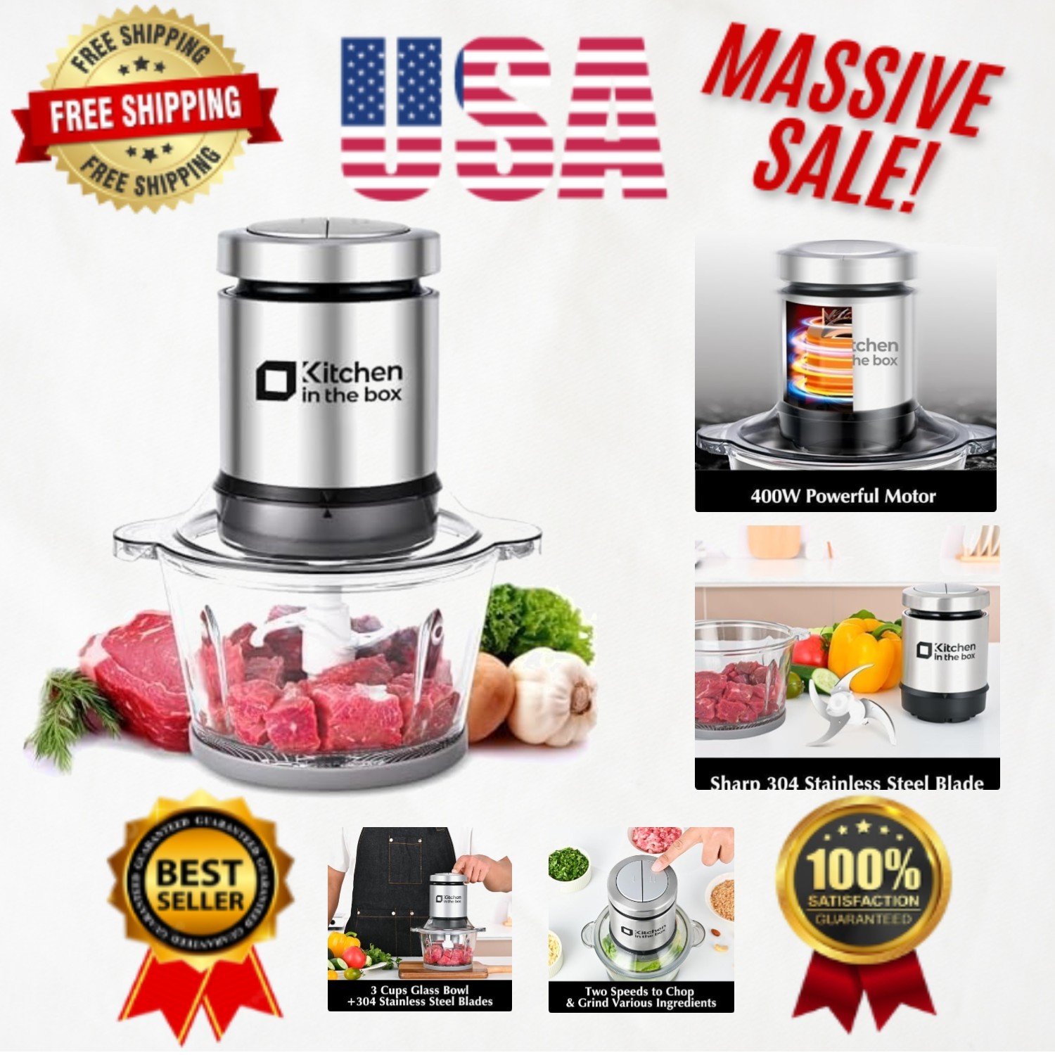 400W Mini Food Processor – Powerful Meat Grinder & Vegetable Chopper, 3 Cup Bowl