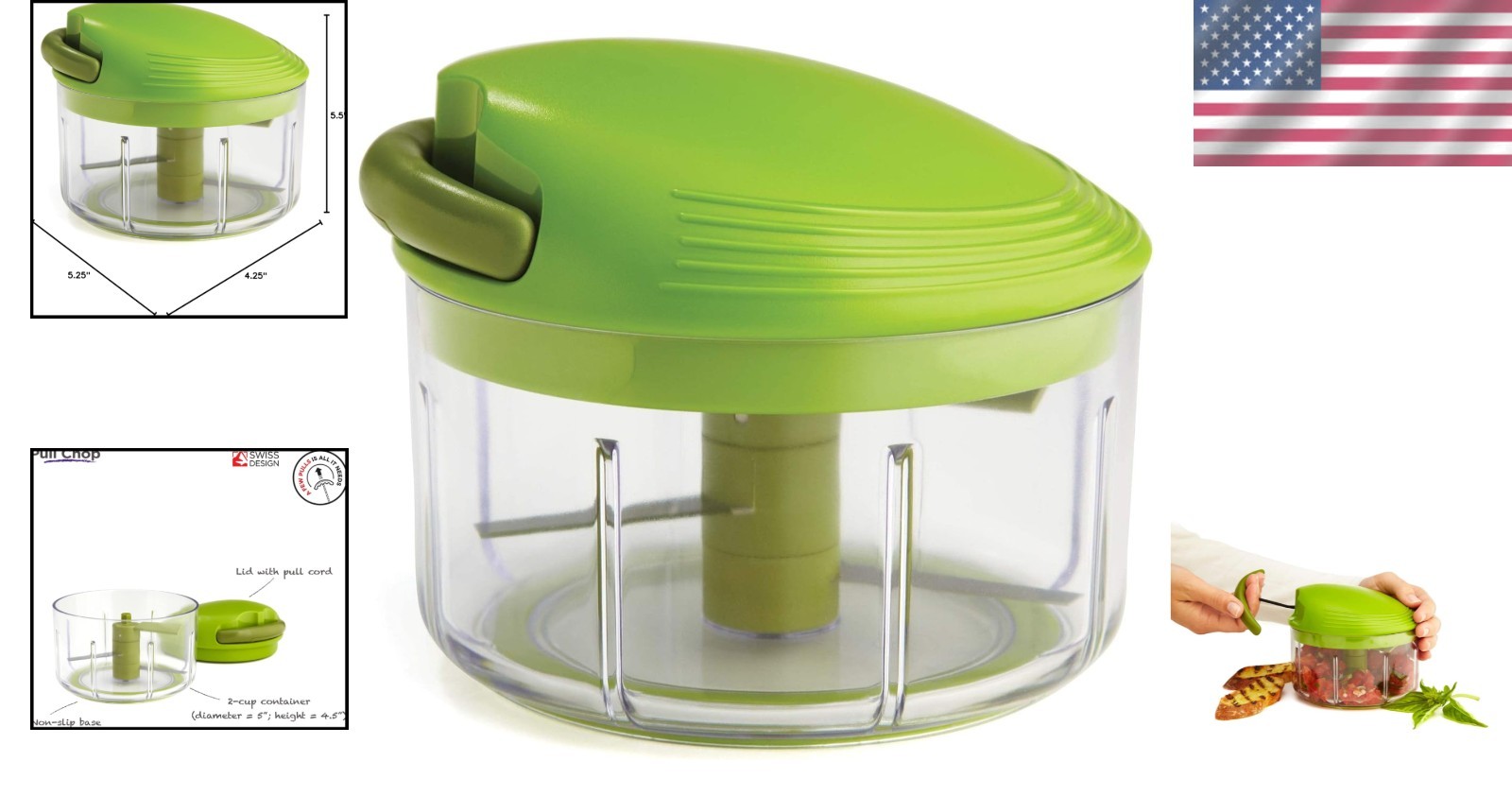 2-Cup Green Manual Chopper – Effortless Food Prep with Protective Blade Cover