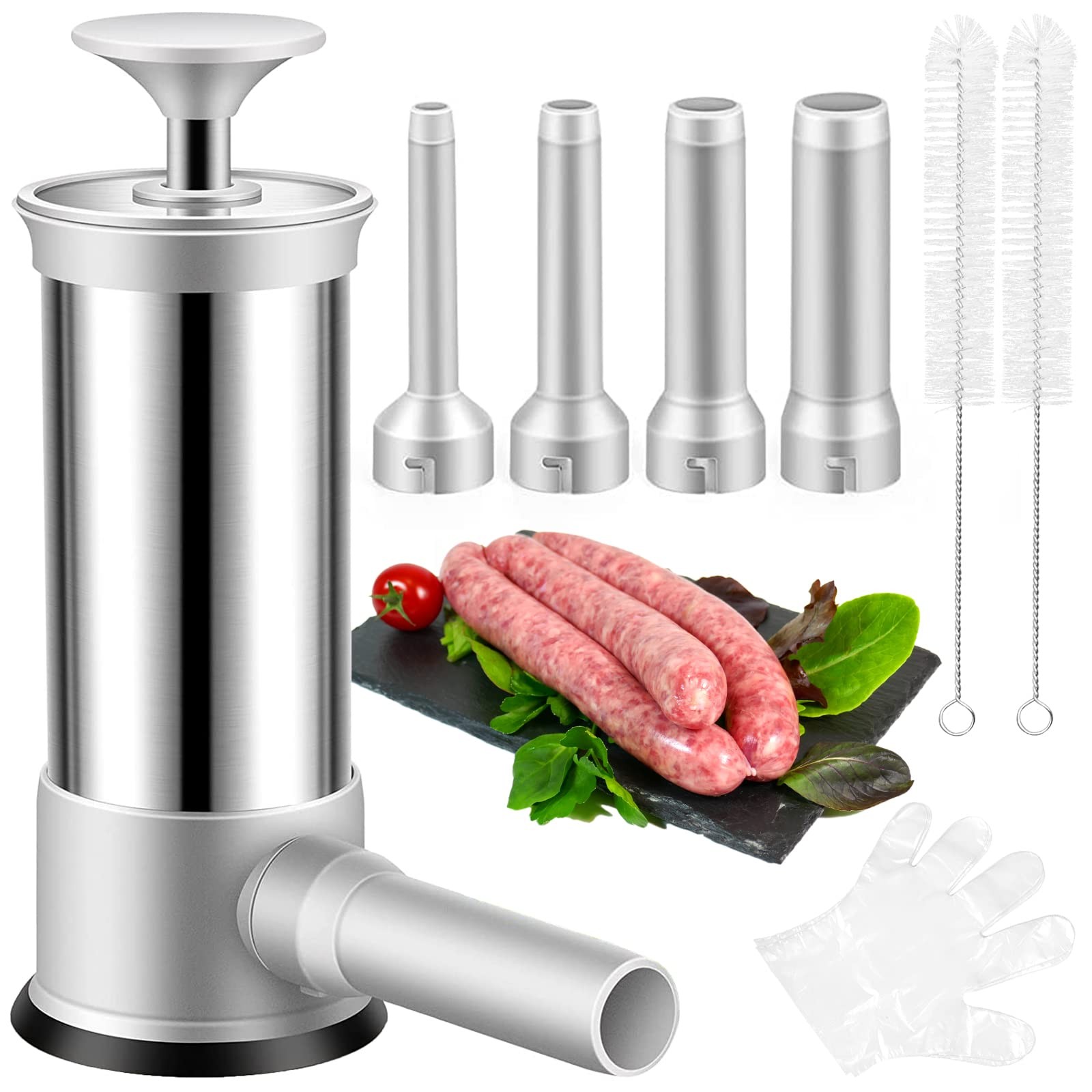 ROSROSE Sausage Stuffer Machine w/4 11.85, Sliver-2.2 LBS Large Capacity