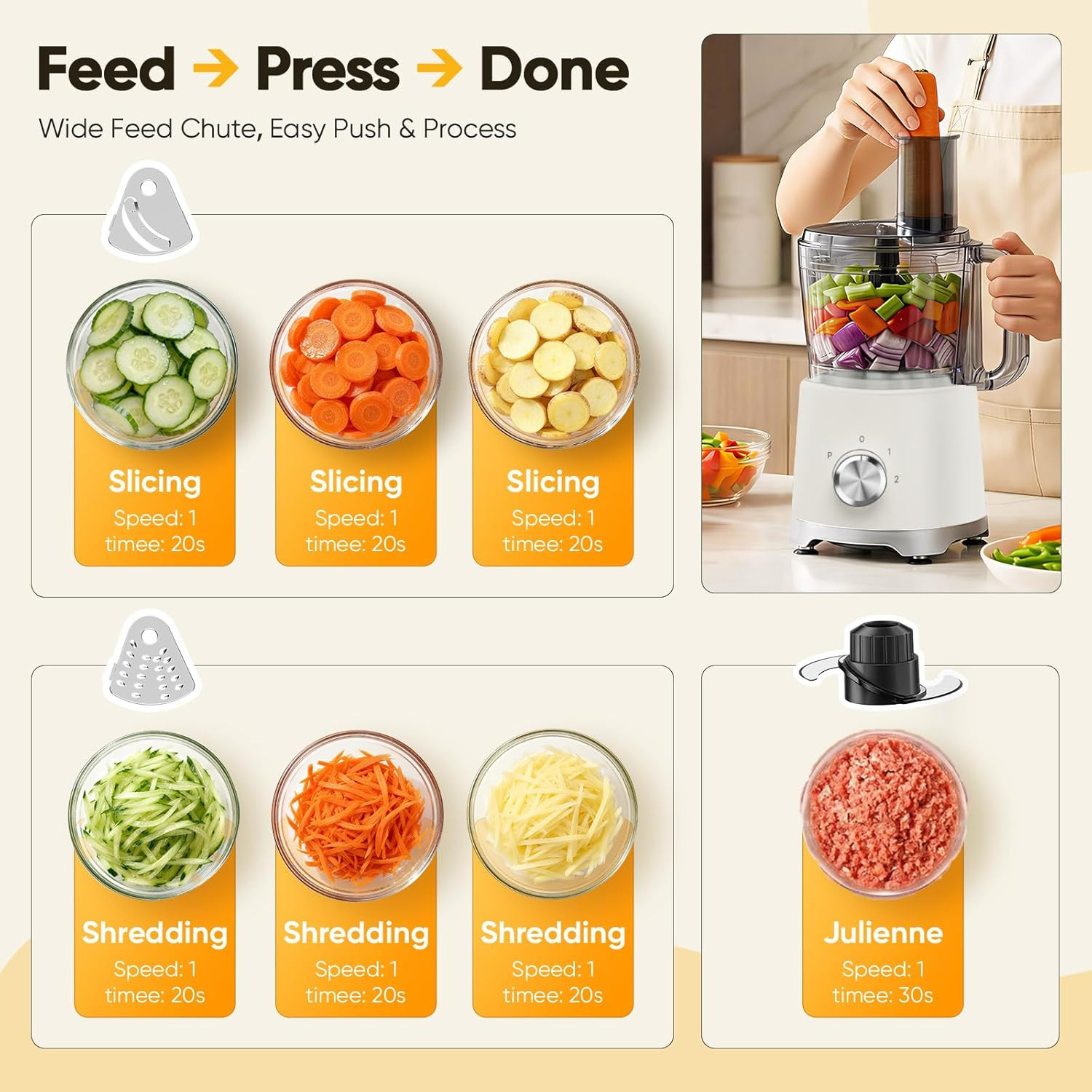 Food Processor 10.5 Cup, Vegetable Choppers with Slicing Shredding Chopping Knea