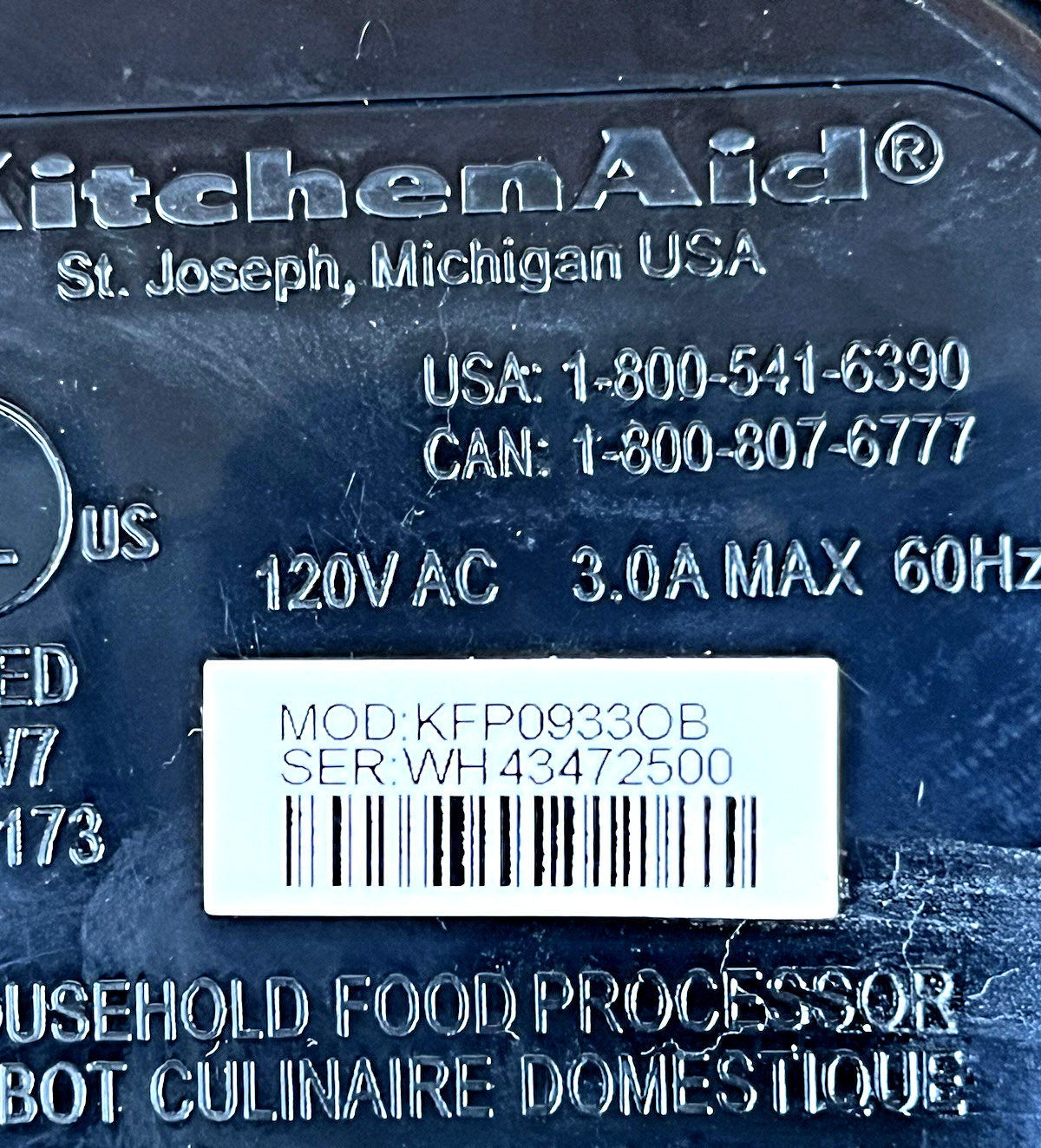 KitchenAid Food Processor Black KFP0933 Replacement Base Motor Only Original