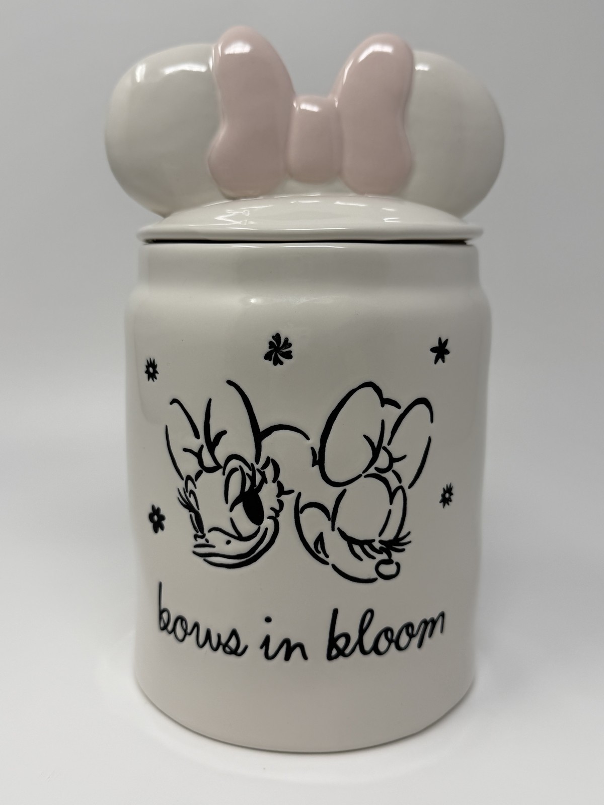 Rae Dunn Disney Bows in Bloom Canister Minnie Daisy Pink Bow Ears White