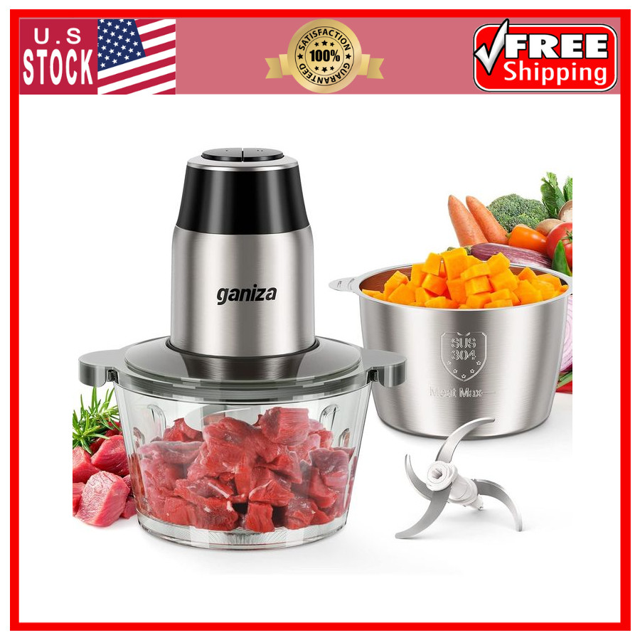 GANIZA Food Processor–450W Chopper with 2 Bowls & Bi-Level Blades for All Foods