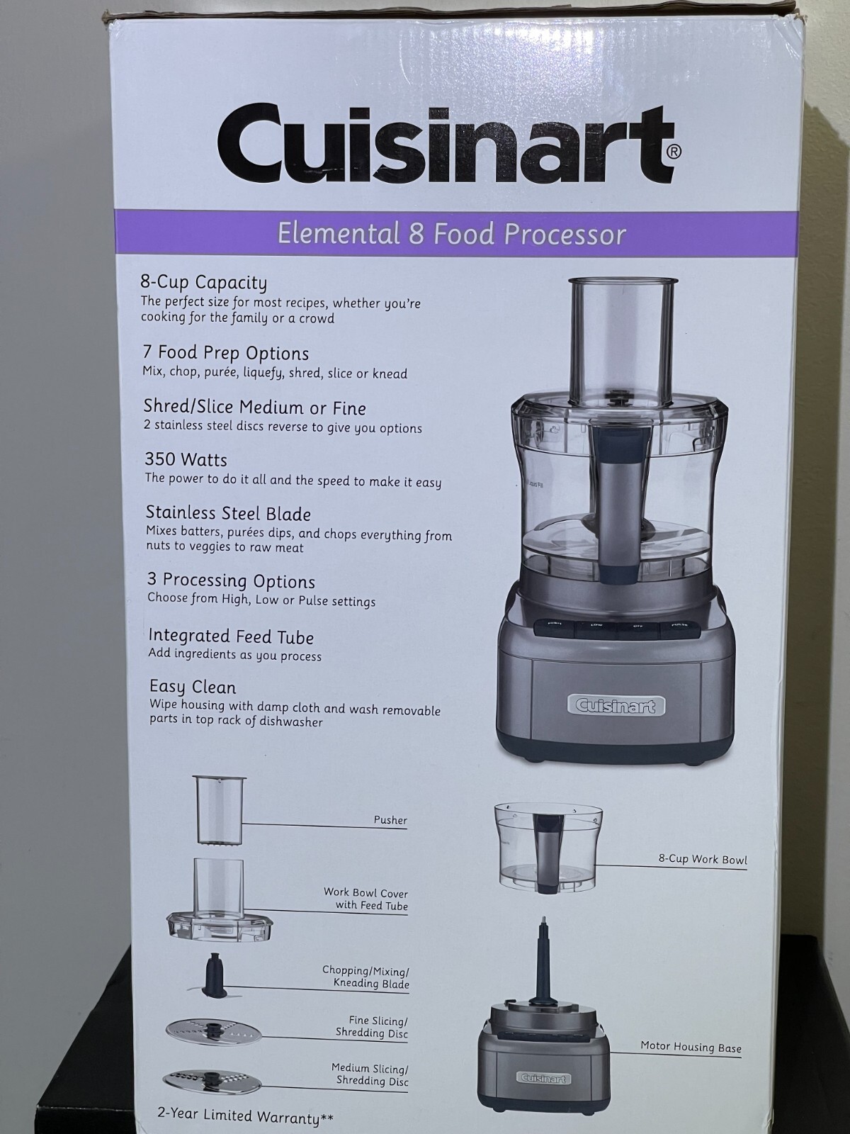 Cuisinart Elemental 8 Cup Food Processor FP-8GMP1 Feed Tube Gunmetal 350 Watts N
