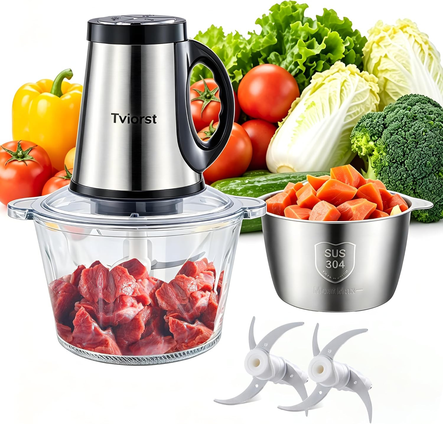 Electric Food Processor, 3-Speed Food Chopper with Meat Grinder & Vegetable Chop