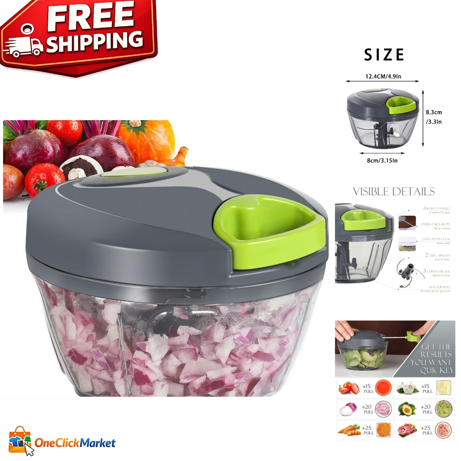Effortless Chopping: 500ml Portable Manual Vegetable Chopper with Speed Control