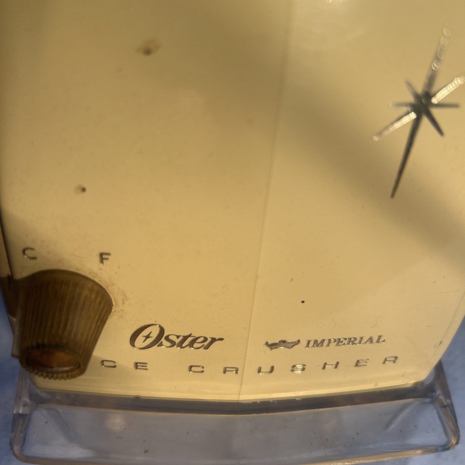 Vintage ICE CRUSHER 1970s OSTER IMPERIAL SNOWFLAKE Yellow Gold WORKS!