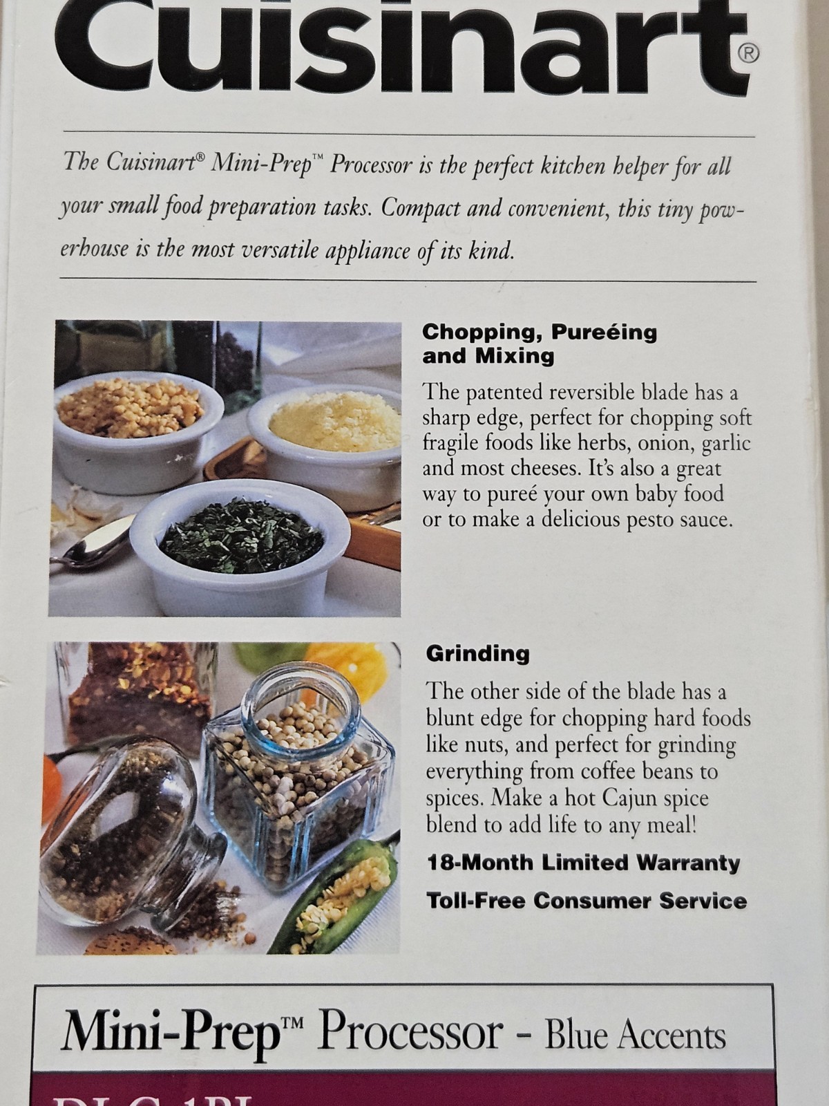 Cuisinart Mini-Prep Food Processor DLC-1 Blue with box and instructions