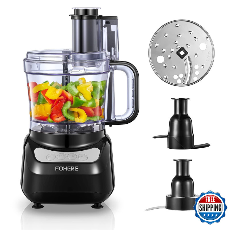 Fohere Food Processor 12 Cup 2-In-1 Feed Chute Food Chopper Meat Grinder 500