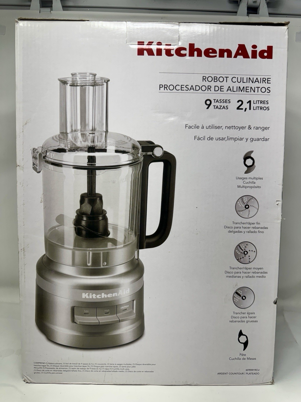 KitchenAid 9 Cup Food Processor Plus 3 Speed Option Wide Mouth Empire Silver NEW