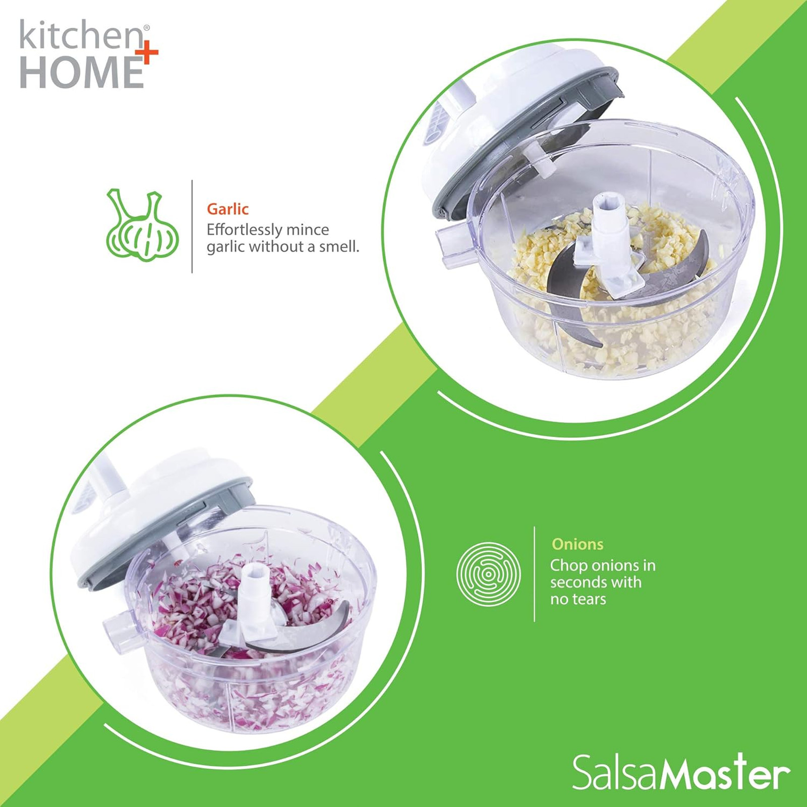 Manual Food Processor, Stainless Steel Blades, 5 Cup Capacity, White, Versatile