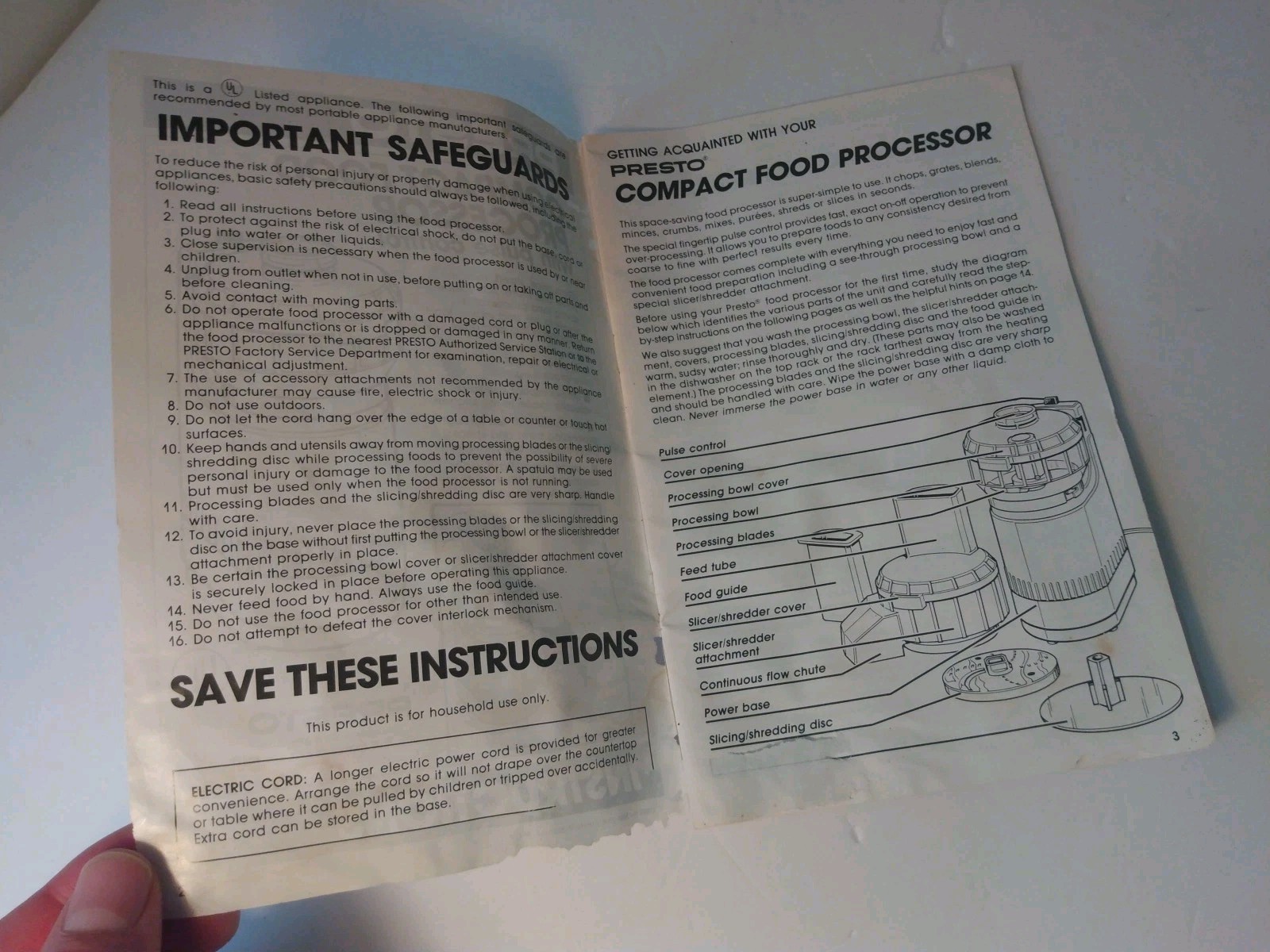 Presto Minnie Max Compact Food Processor Pulse Control 1988 Model 02900 COMPLETE