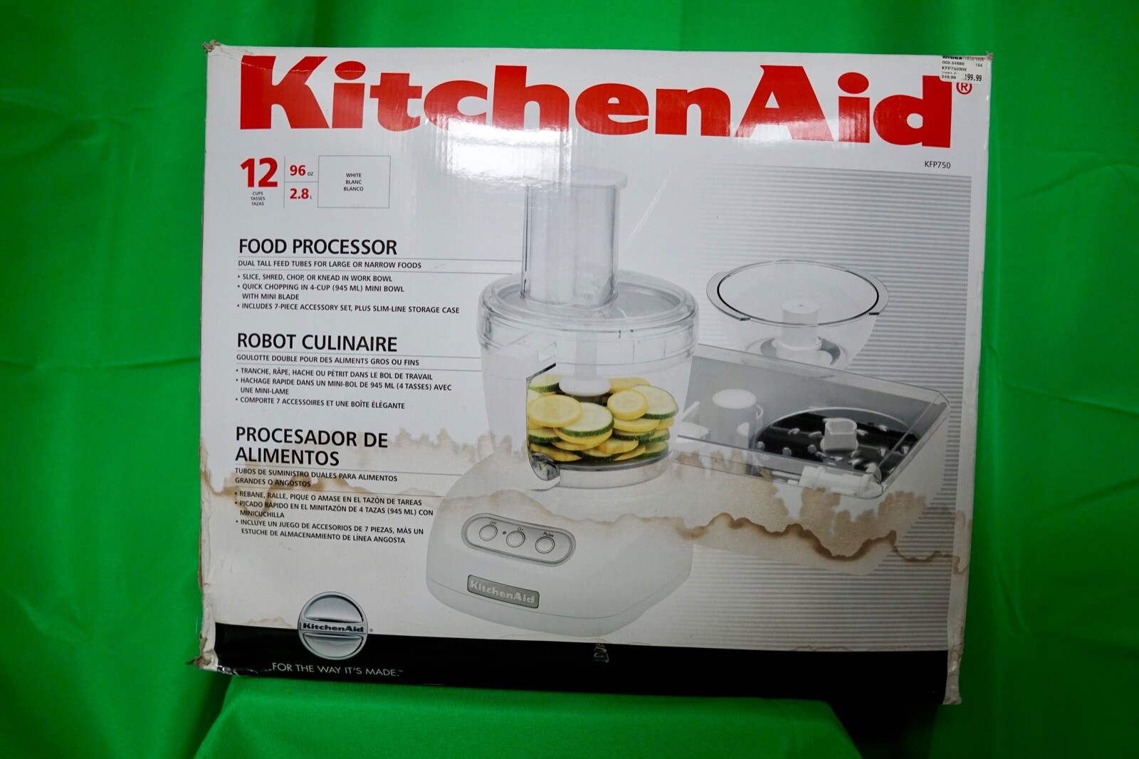 KitchenAid 12 Cup Food Processor White KFP750 Attachments 700W