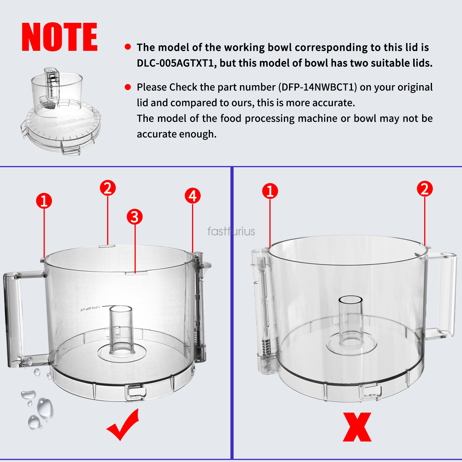 DFP-14NWBCT1 Food Processor Work Bowl Cover Fits Cuisinart for DLC-005AGTXT1