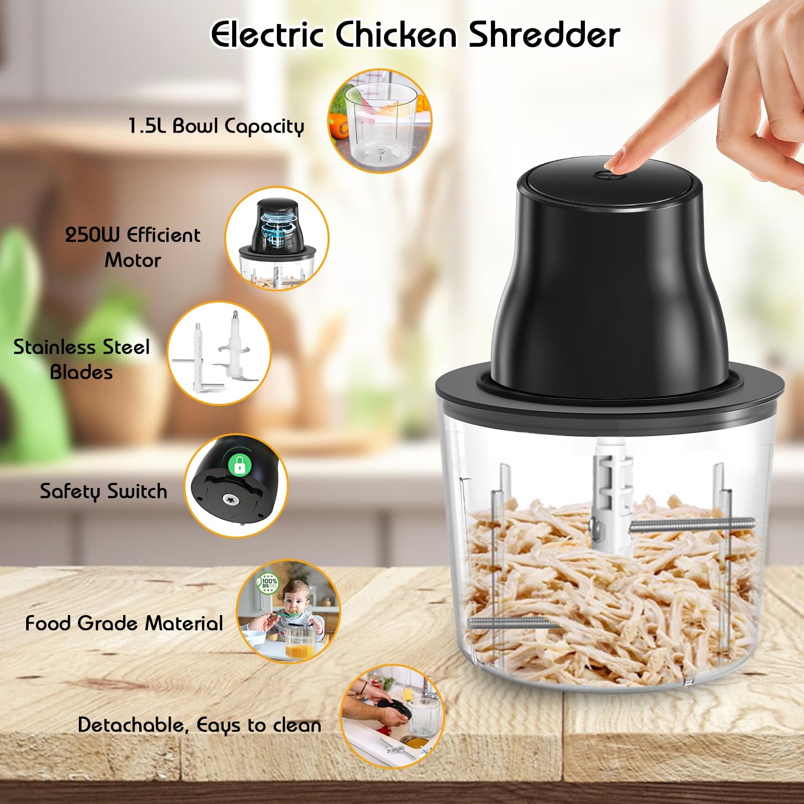 Electric Chicken Shredder, 2 in 1 Food Processor for Meat Grinder/Chicken Bre…