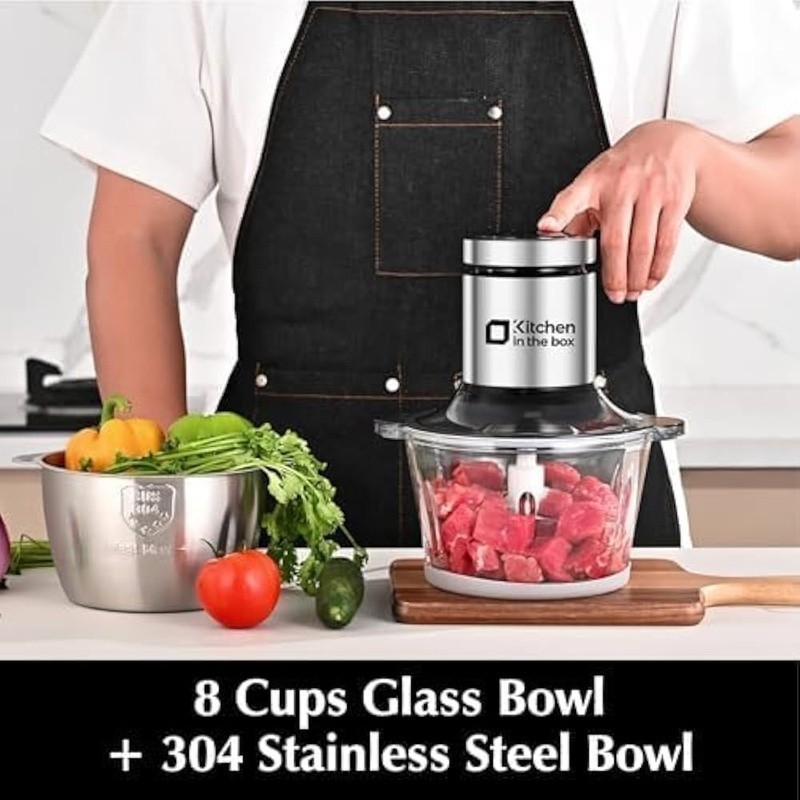 400W All-Copper Food Processor 2 Bowls 2 Sets S Blades 2 Speeds Chopping New