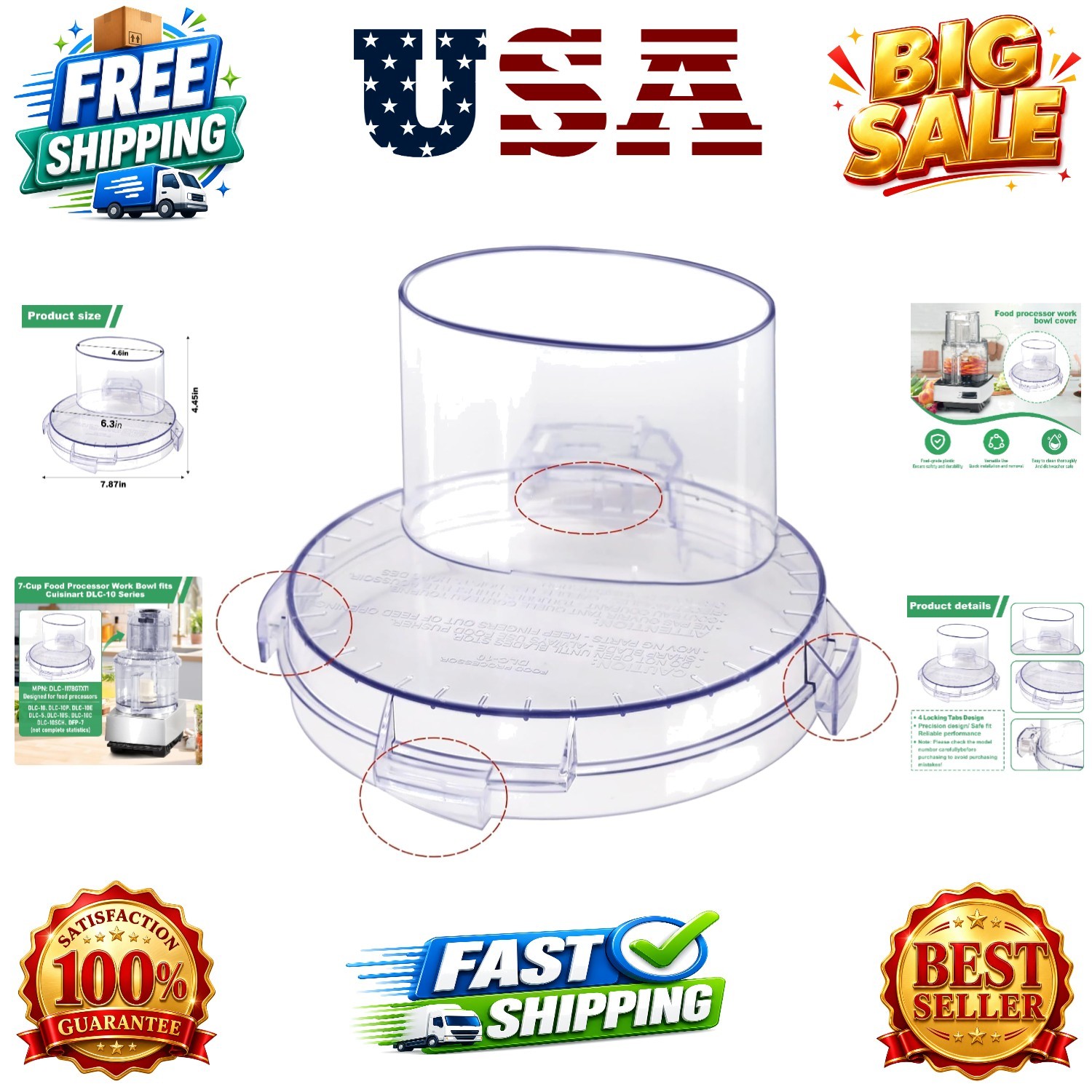 DLC-10 Series Work Bowl Cover 7-Cup DLC-117BGTXT-1 Food Processor Replacement…