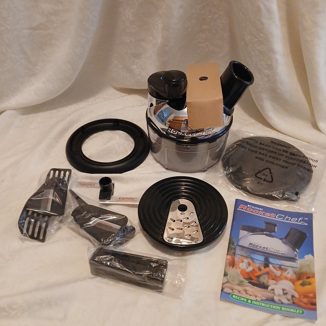 New Culinare Rocket Chef Manual Food Processor w/ Manual & Attachments, No Box
