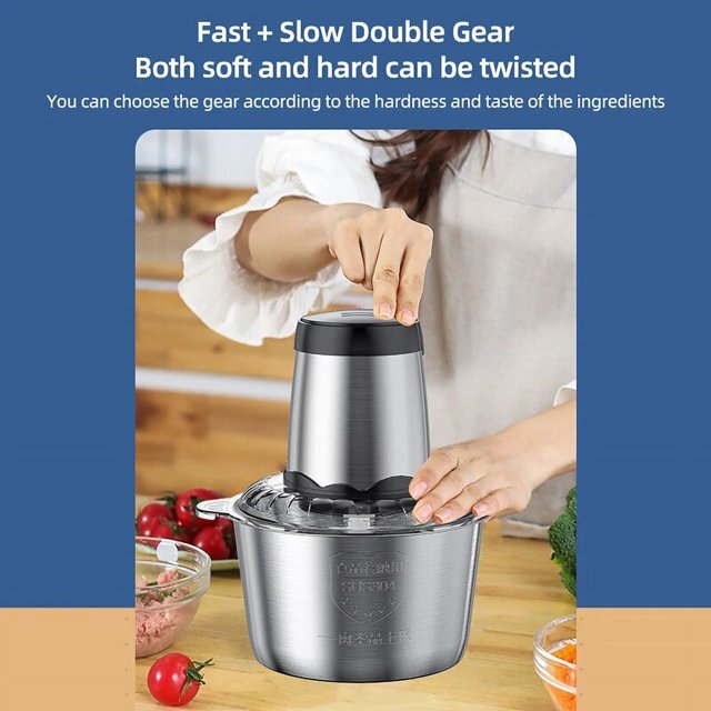 2L Electric Food Chopper Electric Stainless Steel Processor Meat Grinder Mixer