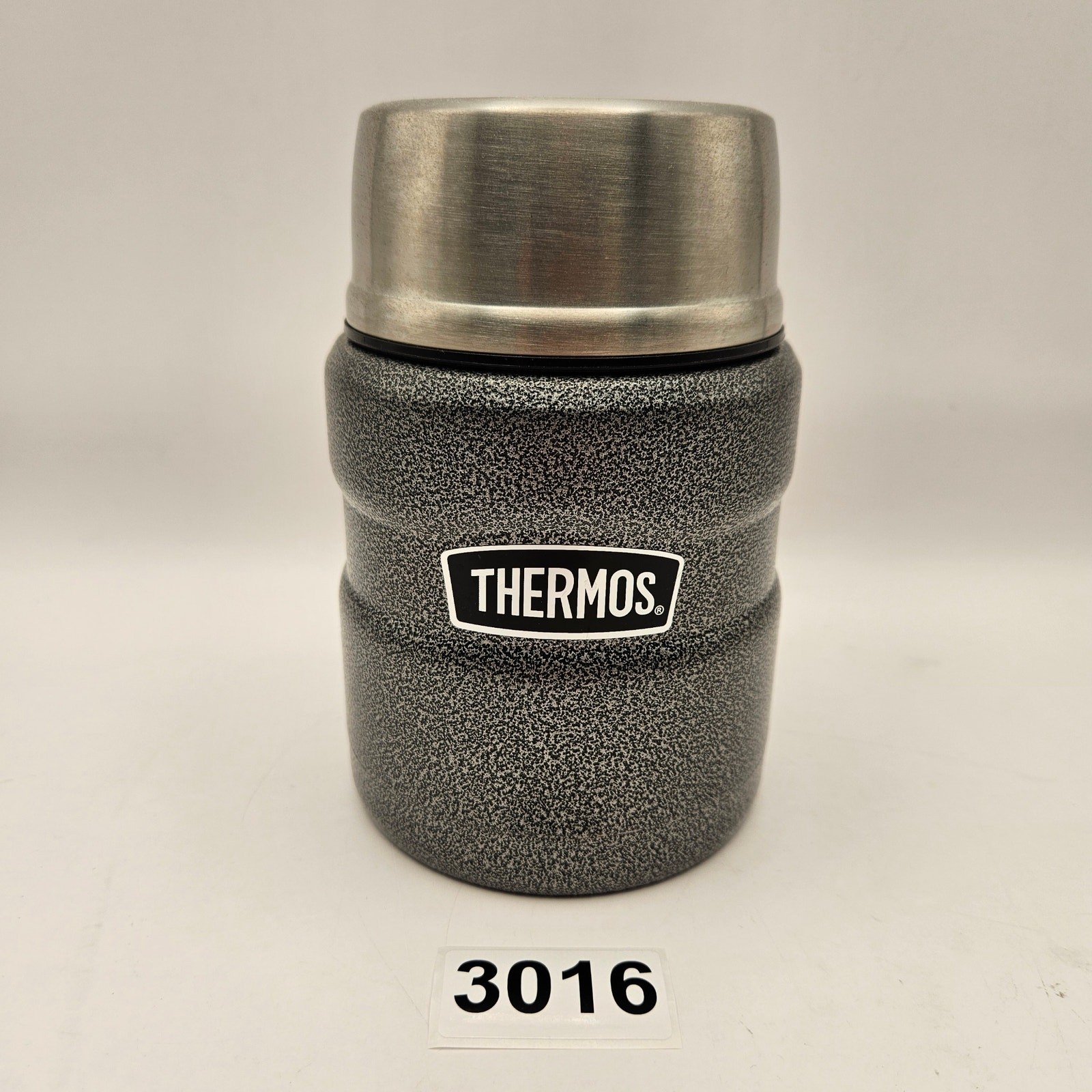 THERMOS INSULATED FOOD JAR 16oz WITH FOLDING SPOON SILVER/BLACK