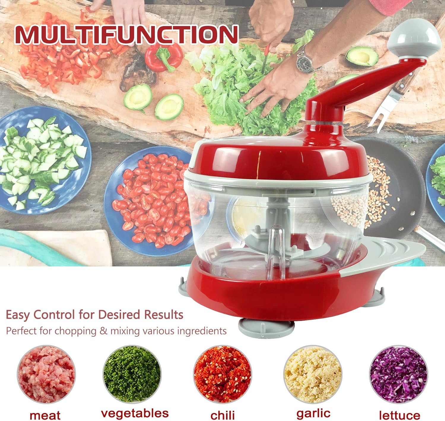 Manual Food Processor,Hand Powered Crank Food Processor Chopper,Food Vegetable O