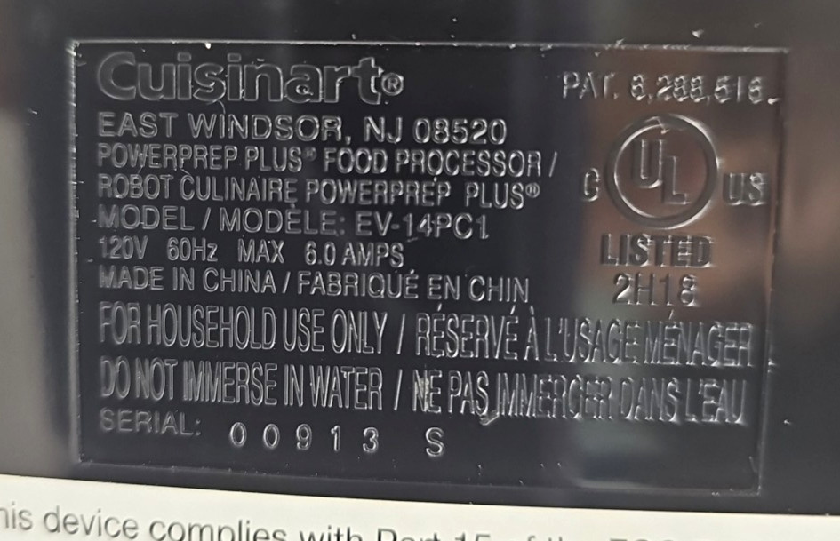 Cuisinart Prep 11 Plus Food Processor Motor Base Only for Model EV-14PC1