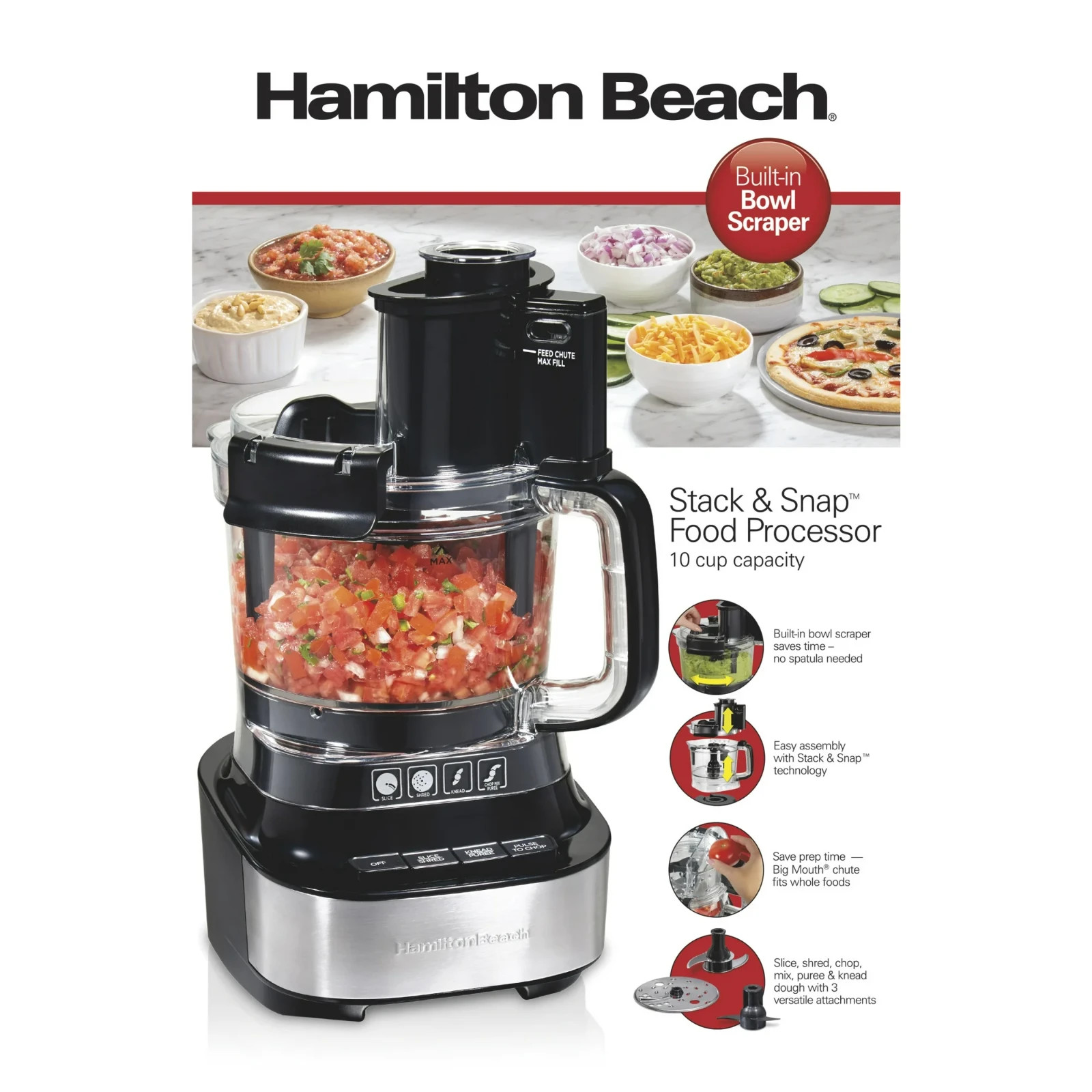 Hamilton Beach Stack & Snap Food Processor with Bowl Scraper, 10 Cup Capacity, B