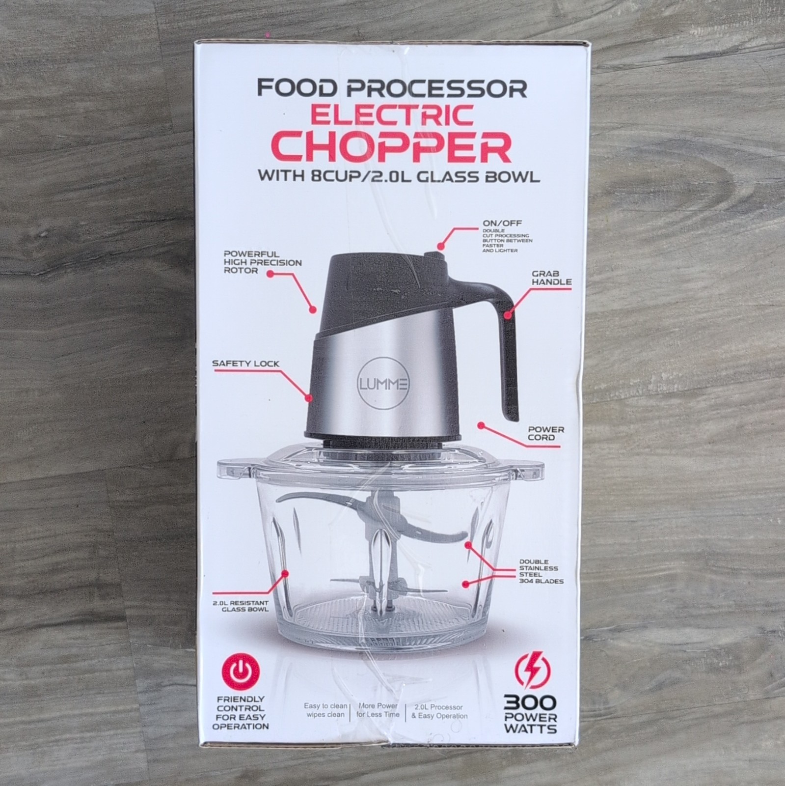 Lumme Electric Chopper 8 Cup 2.0L 300W Glass Bowl 4 Stainless Steel Blades