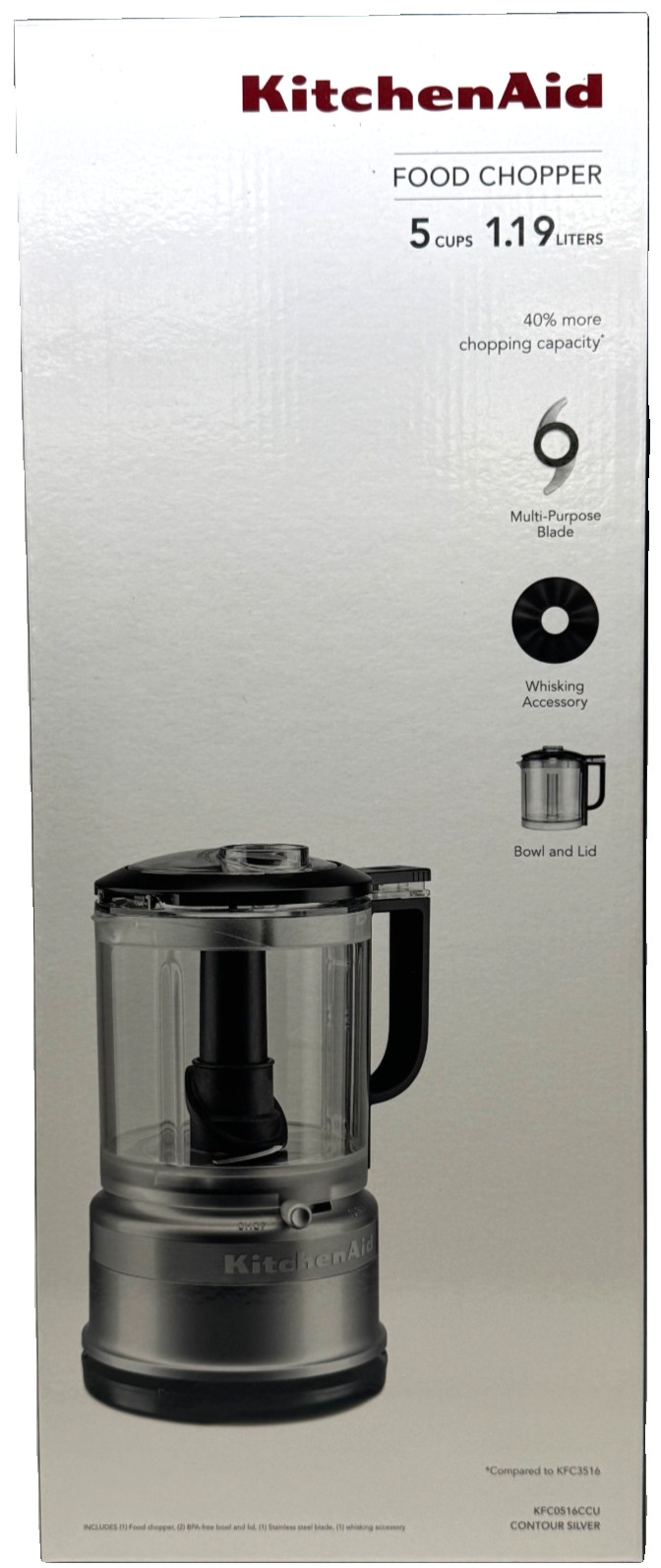KitchenAid 5 Cup Food Chopper, Blade and Whisk Accessory, Silver, KFC0516CCU