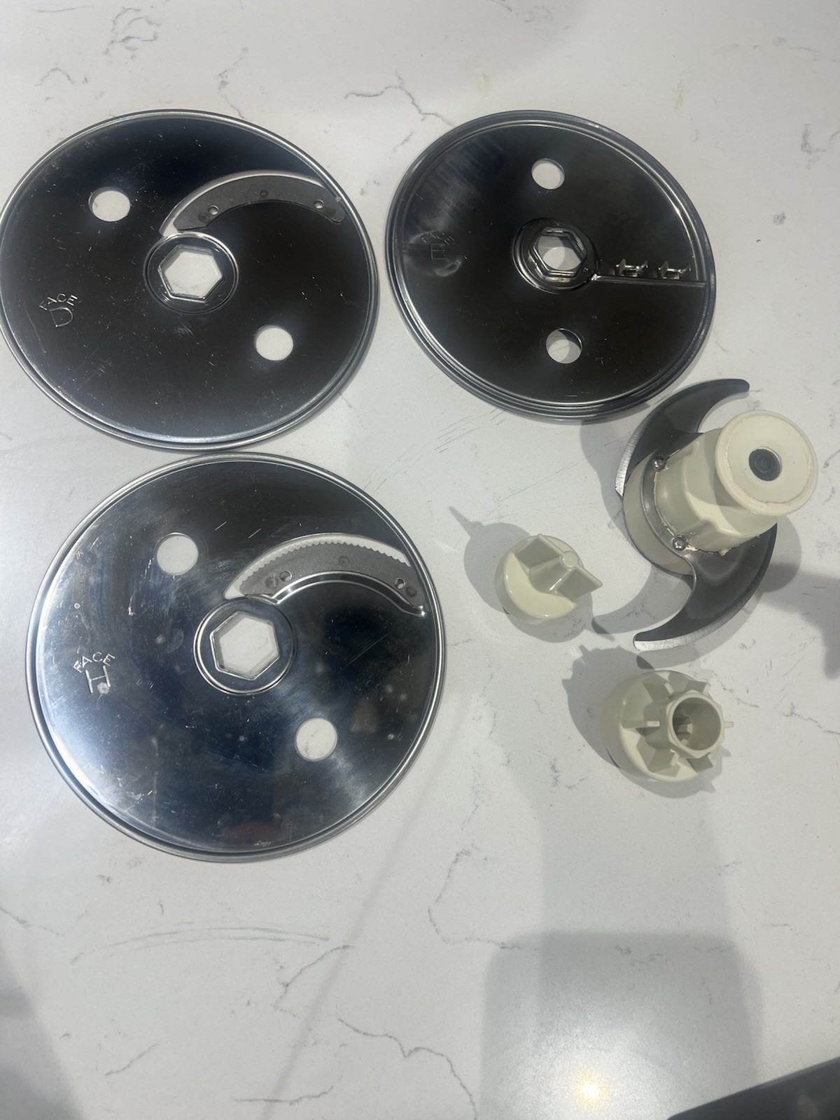Moulinex La Machine Food Processor Parts- 3 Blade Discs, Stem Parts & Slicer