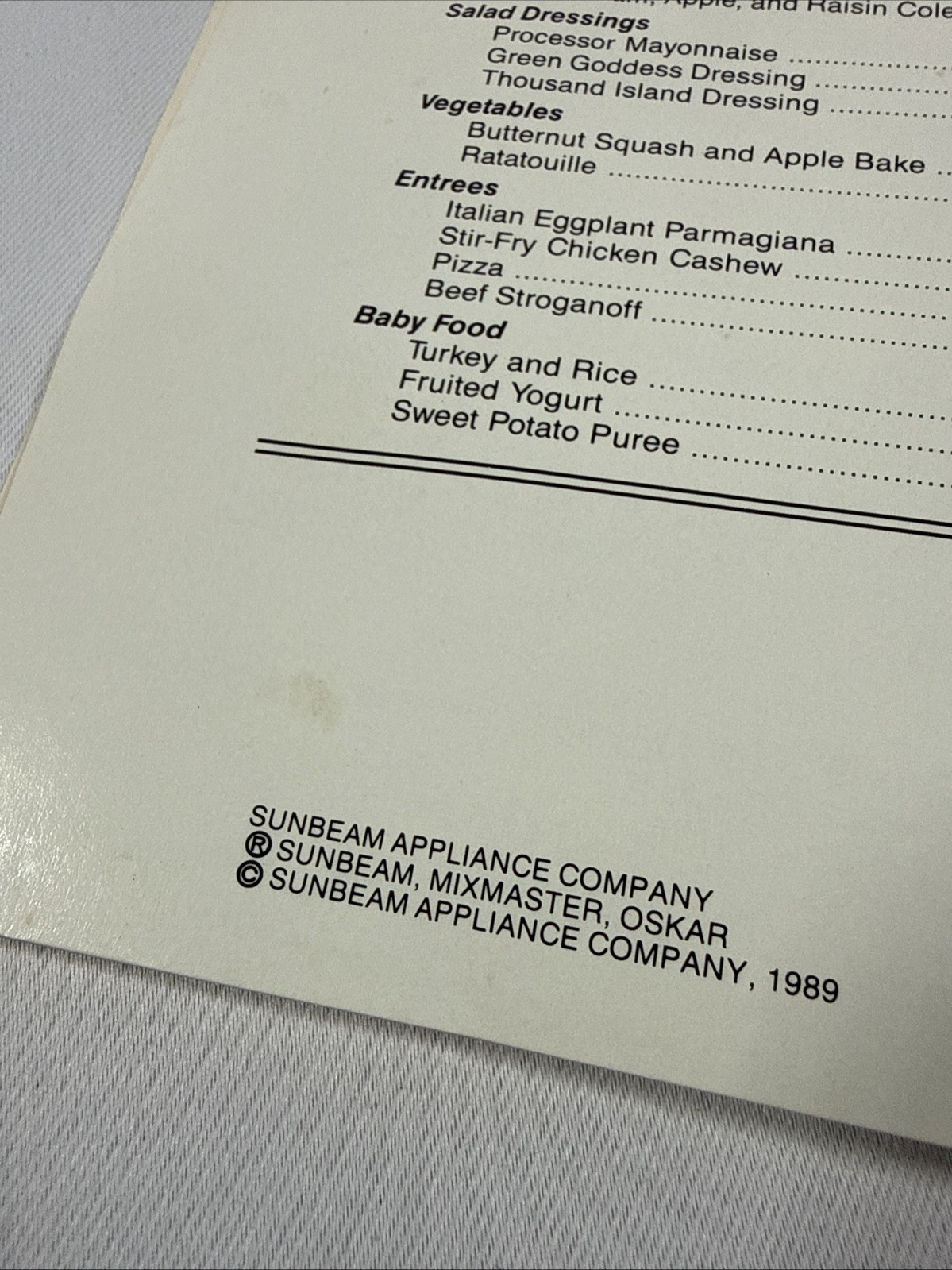 Sunbeam Oskar Food Processor Operations Manual Recipes 14181